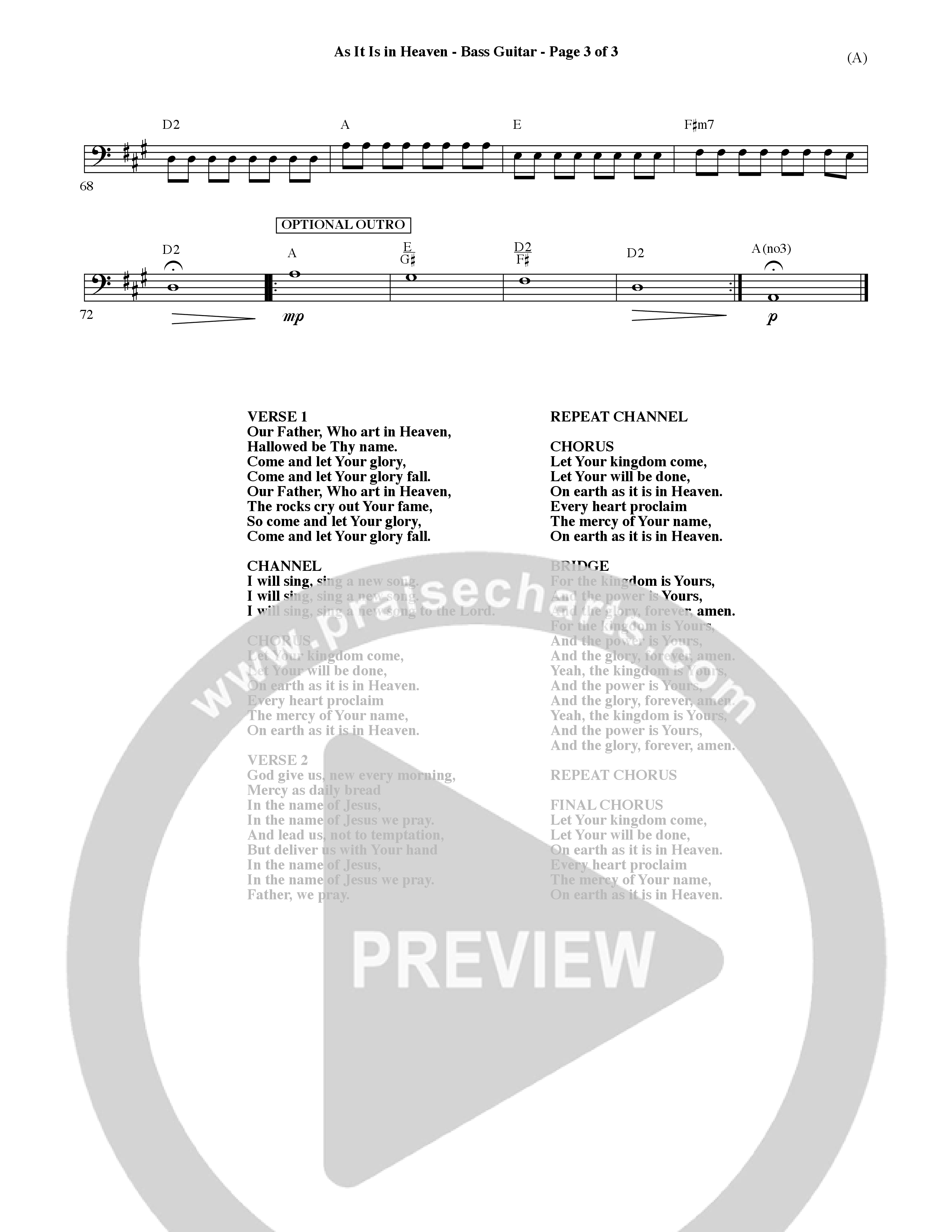 As It Is In Heaven (Choral Anthem SATB) Bass Guitar (Word Music Choral / Orch. David Shipps)