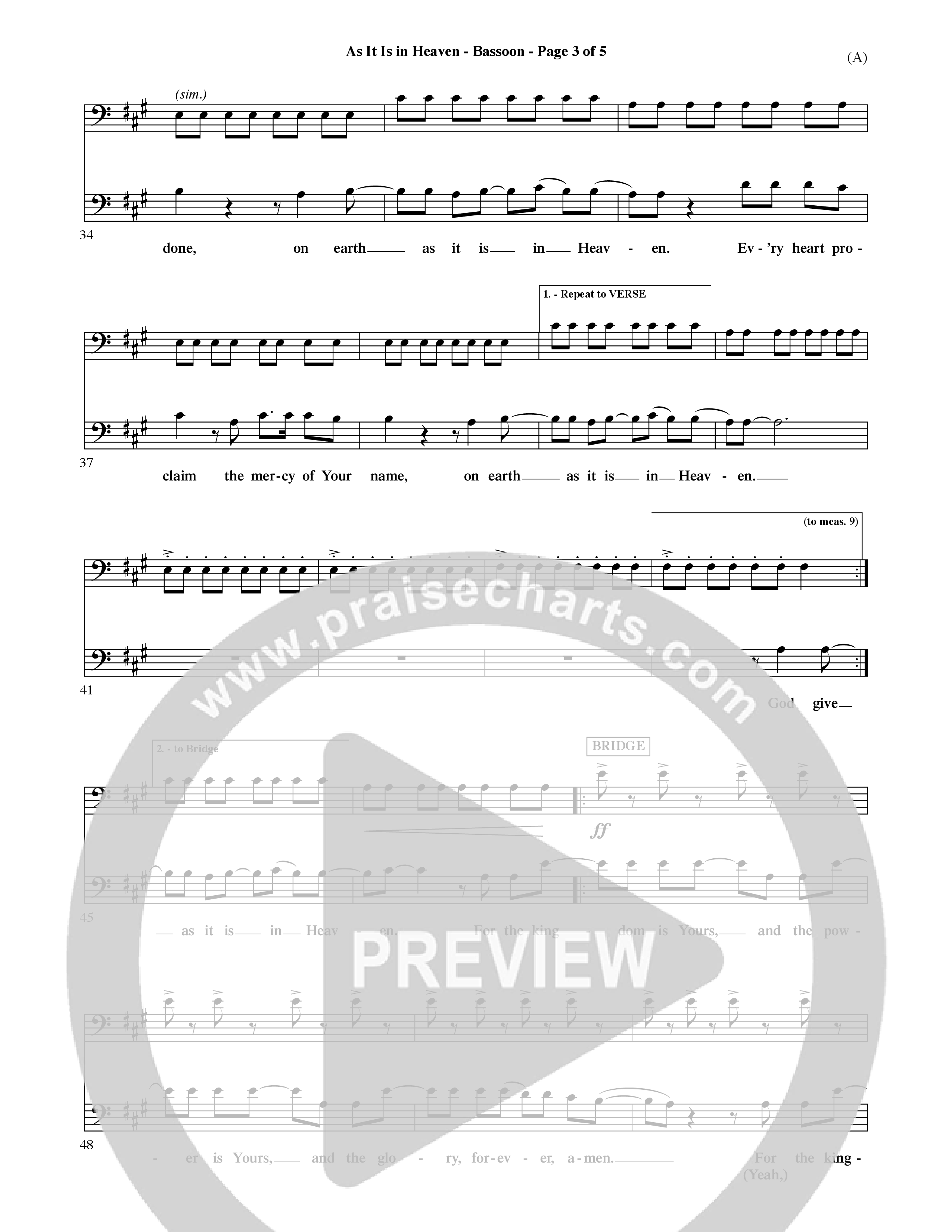 As It Is In Heaven (Choral Anthem SATB) Bassoon (Word Music Choral / Orch. David Shipps)