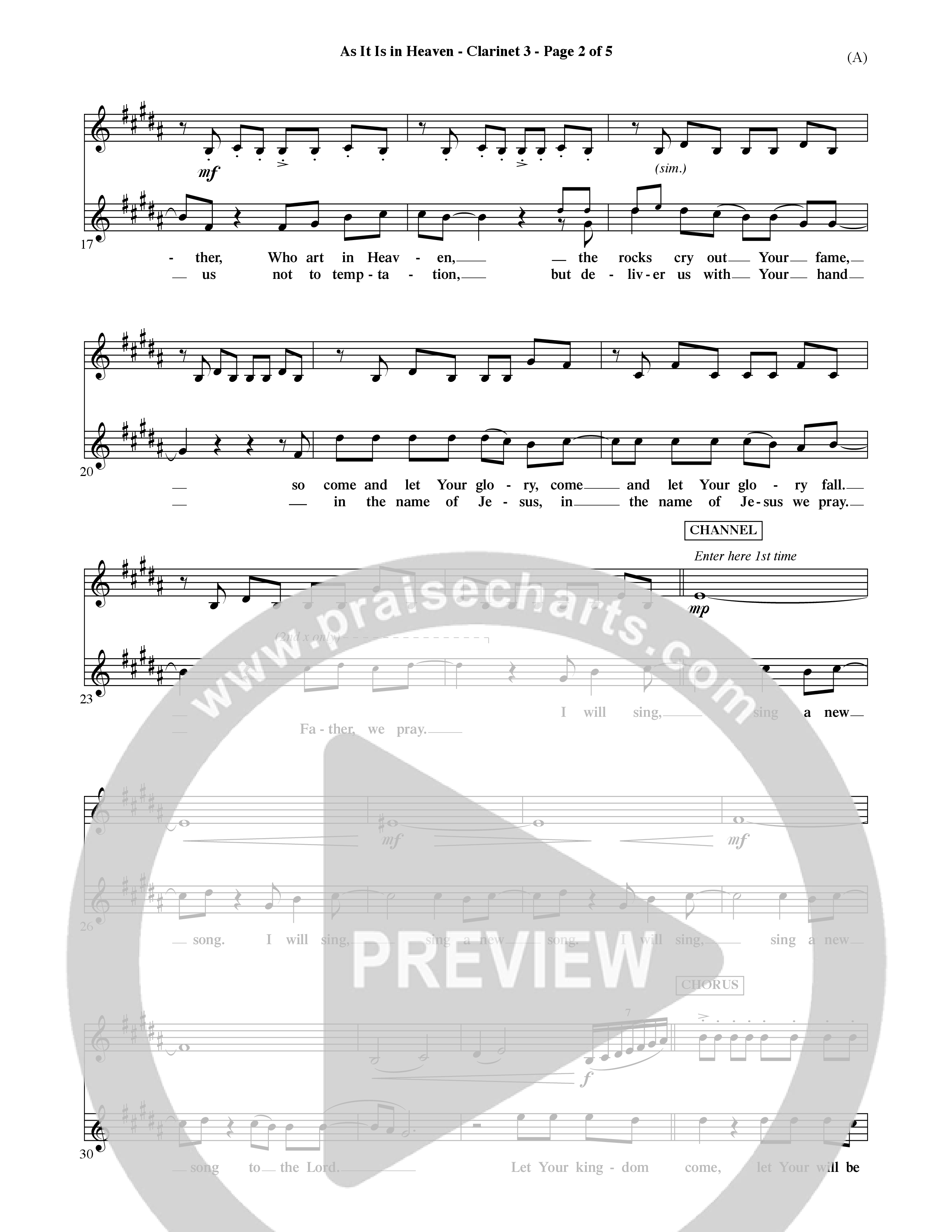 As It Is In Heaven (Choral Anthem SATB) Clarinet 3 (Word Music Choral / Orch. David Shipps)