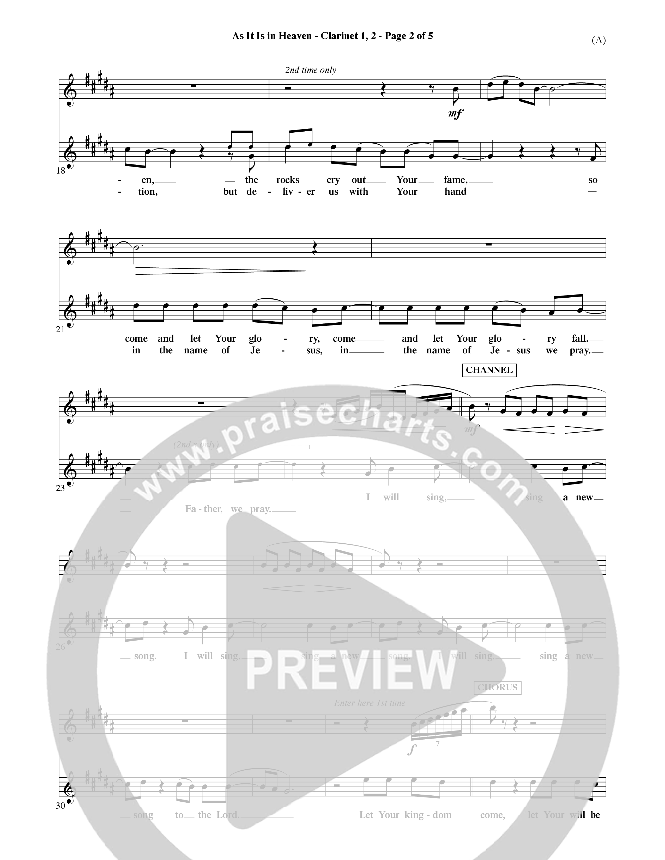 As It Is In Heaven (Choral Anthem SATB) Clarinet (Word Music Choral / Orch. David Shipps)