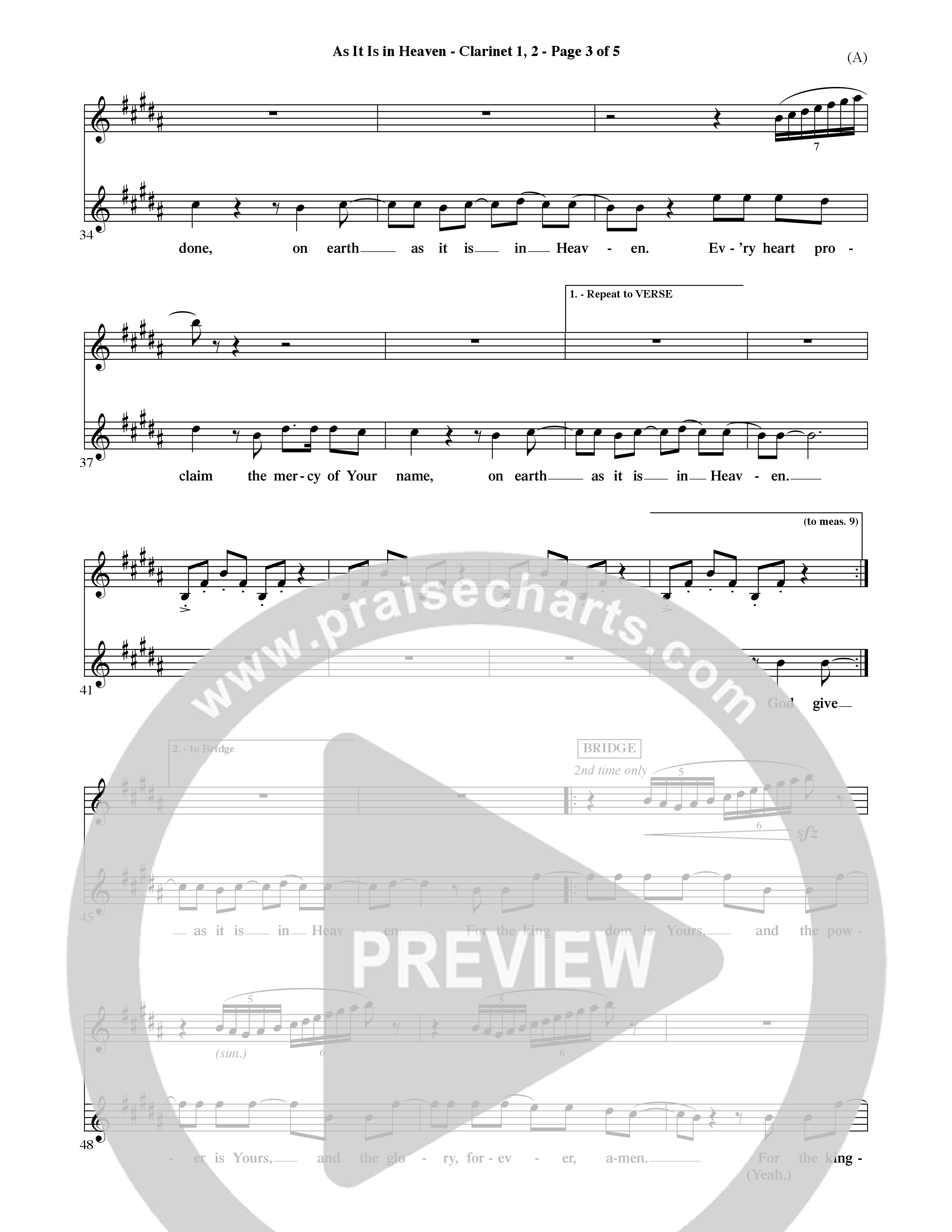 As It Is In Heaven (Choral Anthem SATB) Clarinet (Word Music Choral / Orch. David Shipps)