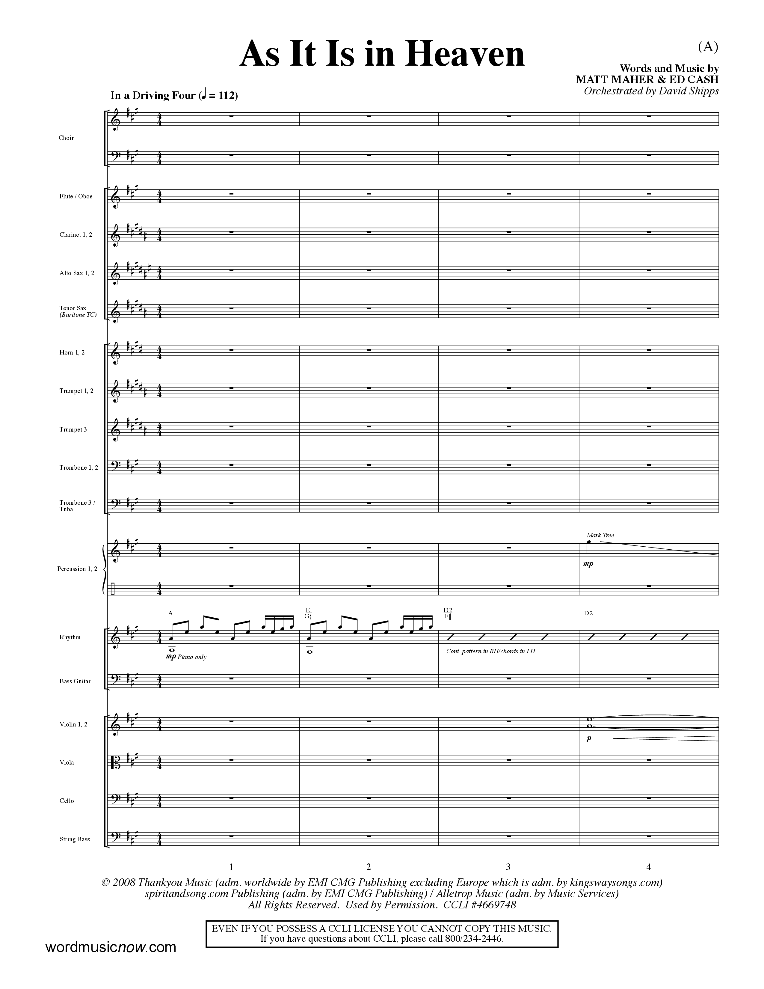 As It Is In Heaven (Choral Anthem SATB) Orchestration (Word Music Choral / Orch. David Shipps)
