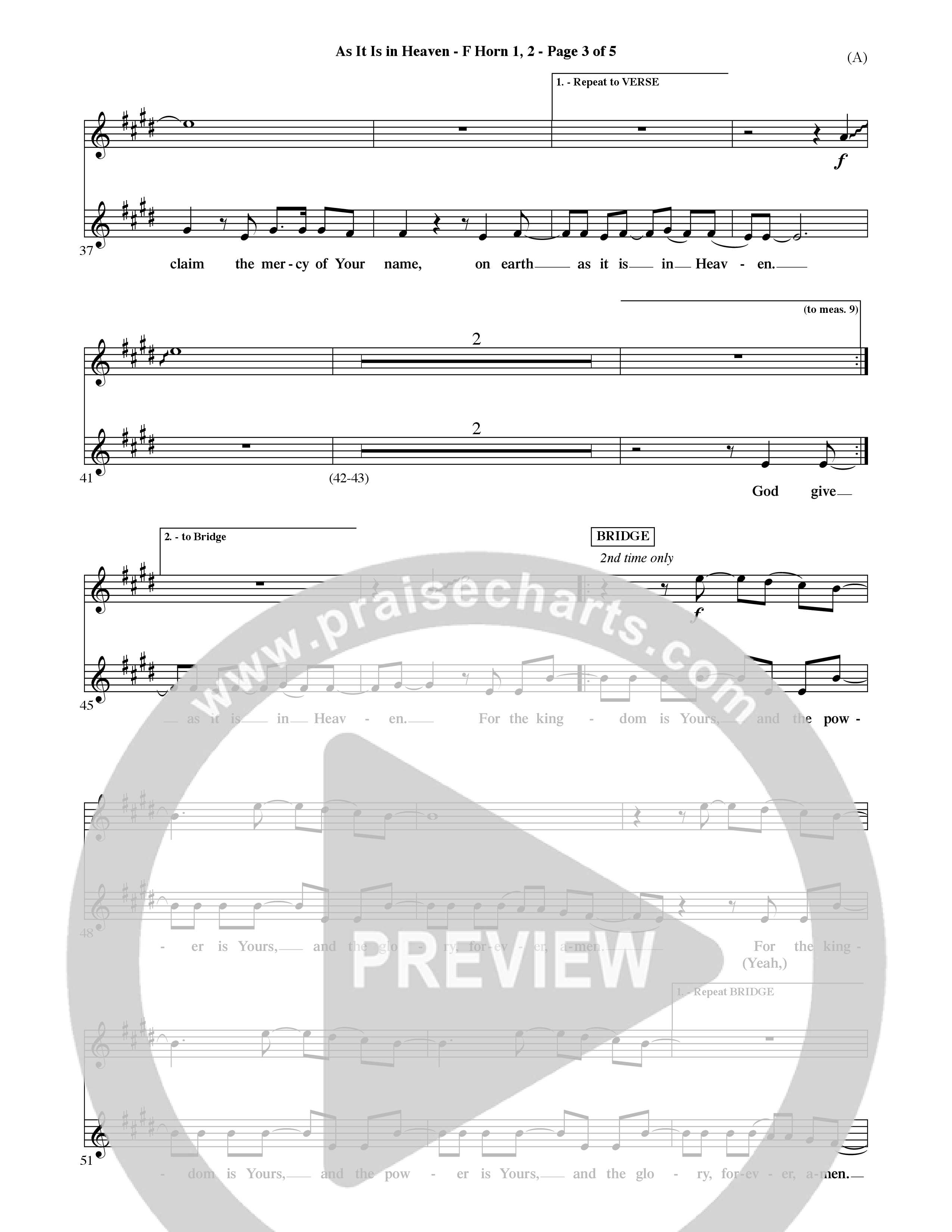As It Is In Heaven (Choral Anthem SATB) French Horn (Word Music Choral / Orch. David Shipps)