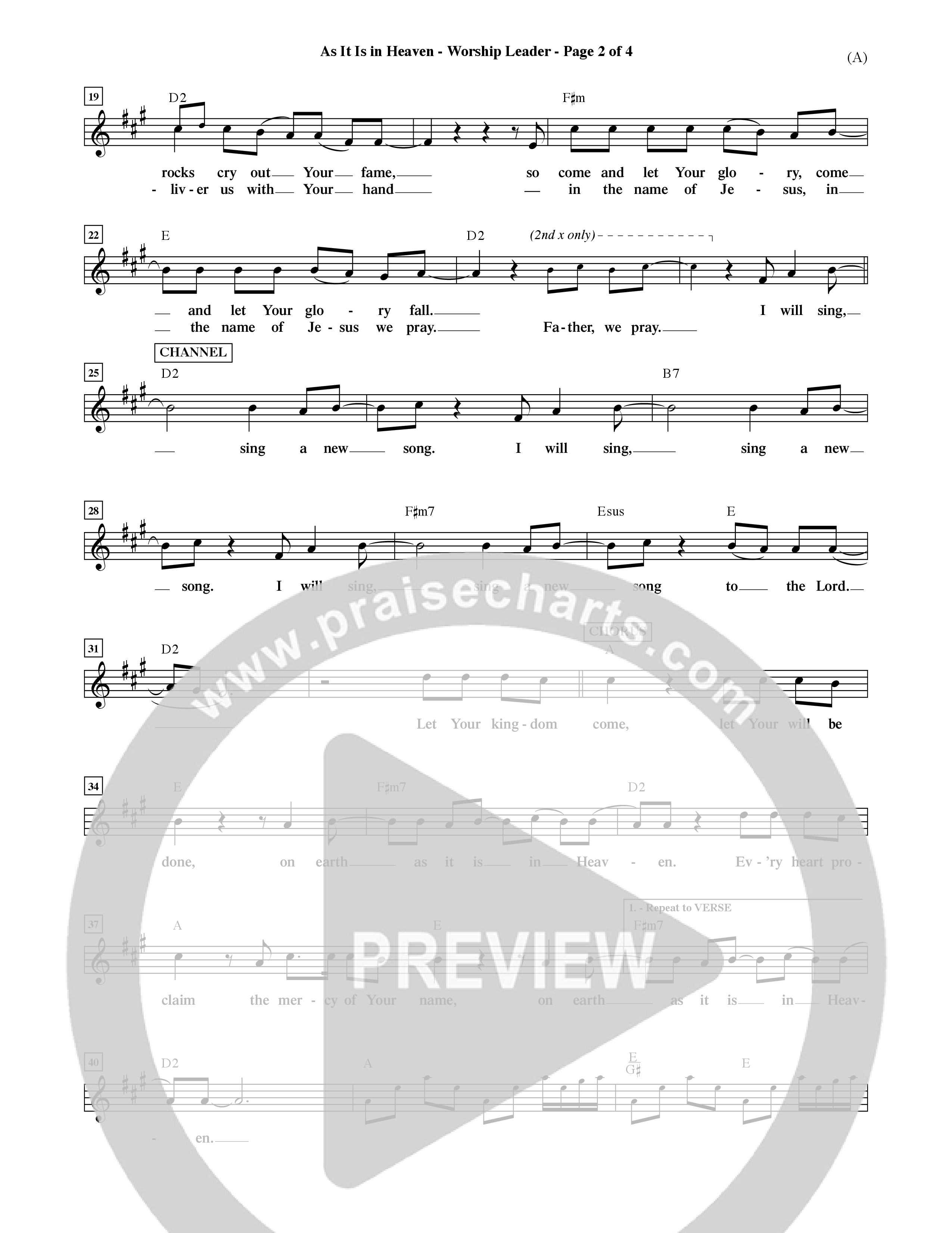 As It Is In Heaven (Choral Anthem SATB) Lead Sheet (Mel) (Word Music Choral / Orch. David Shipps)