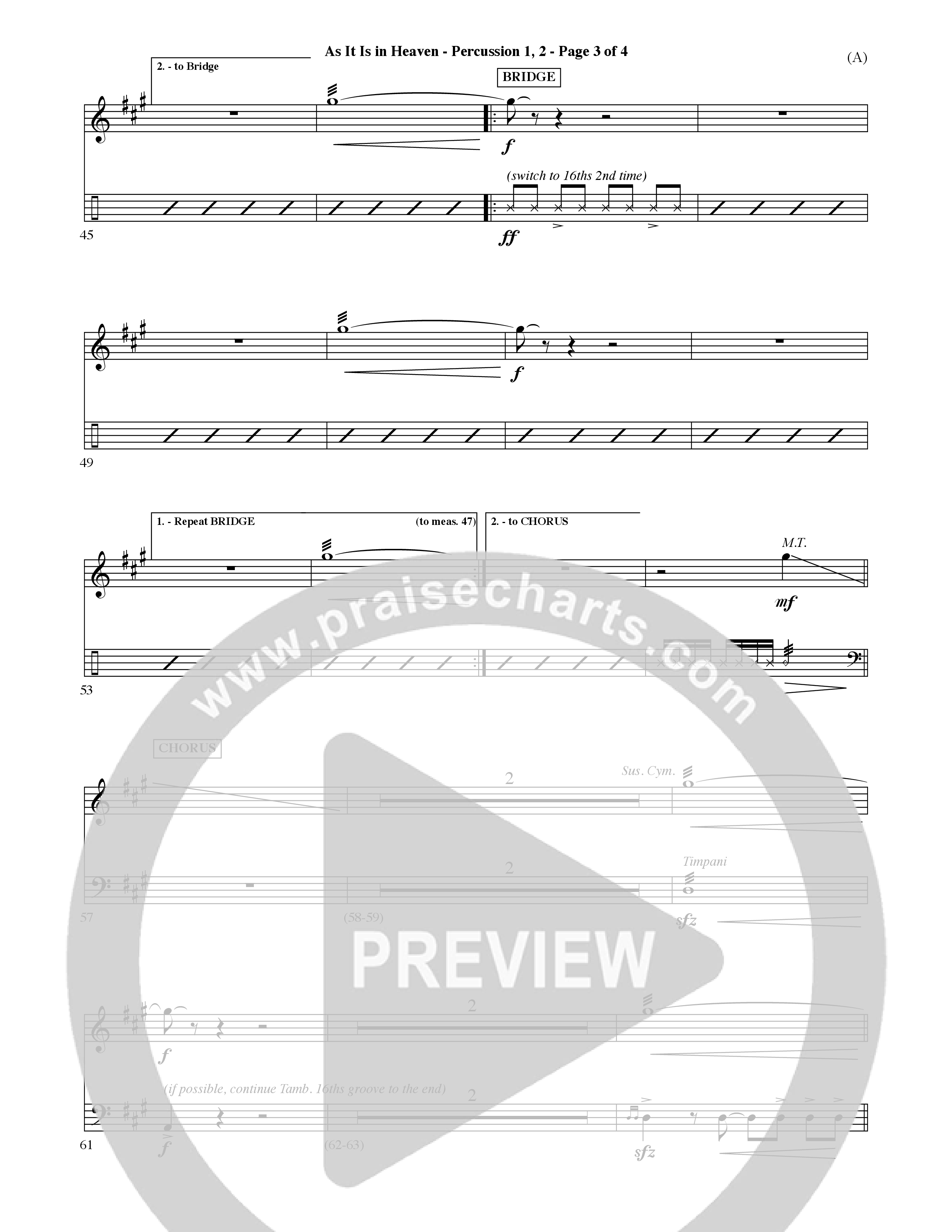As It Is In Heaven (Choral Anthem SATB) Percussion 1/2 (Word Music Choral / Orch. David Shipps)