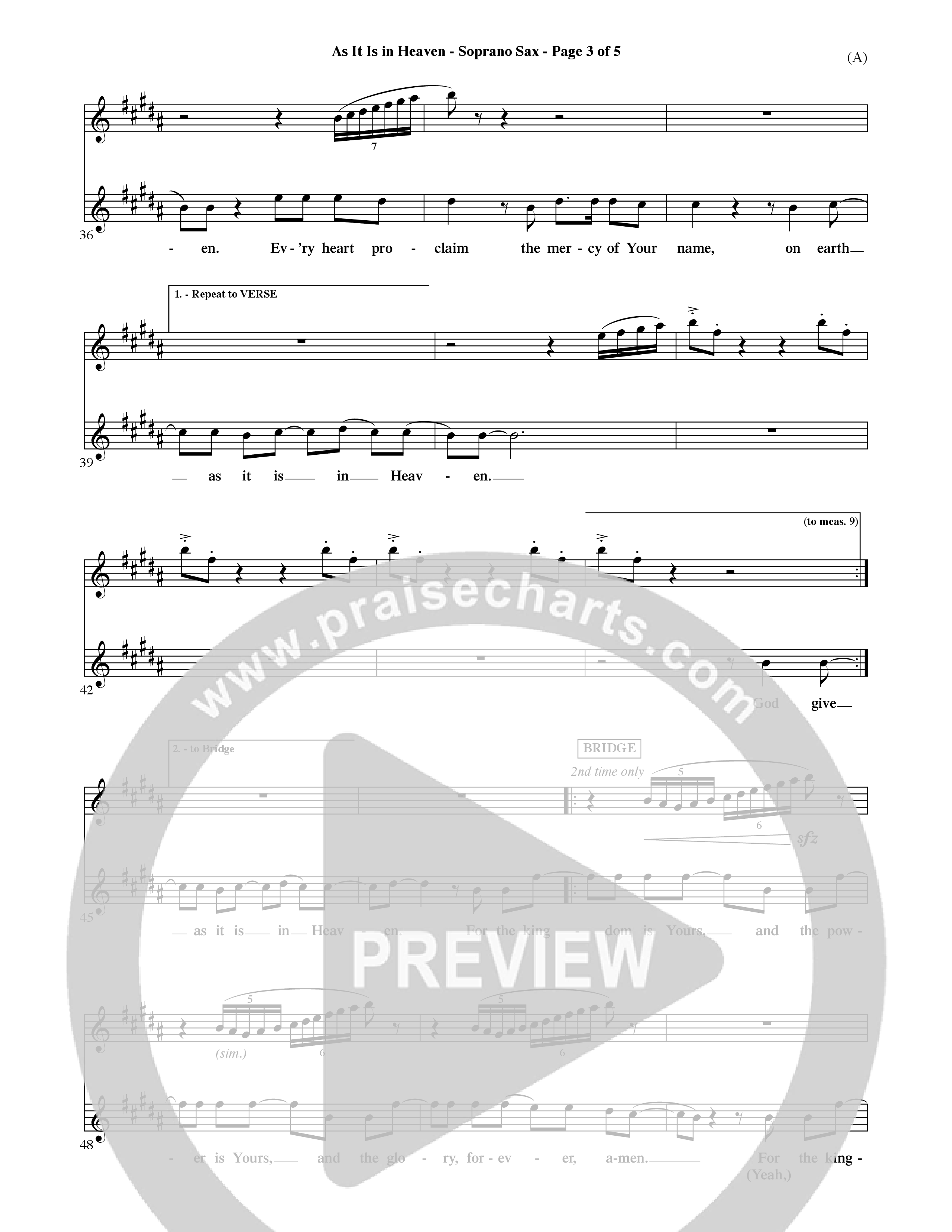 As It Is In Heaven (Choral Anthem SATB) Saxophone (Word Music Choral / Orch. David Shipps)