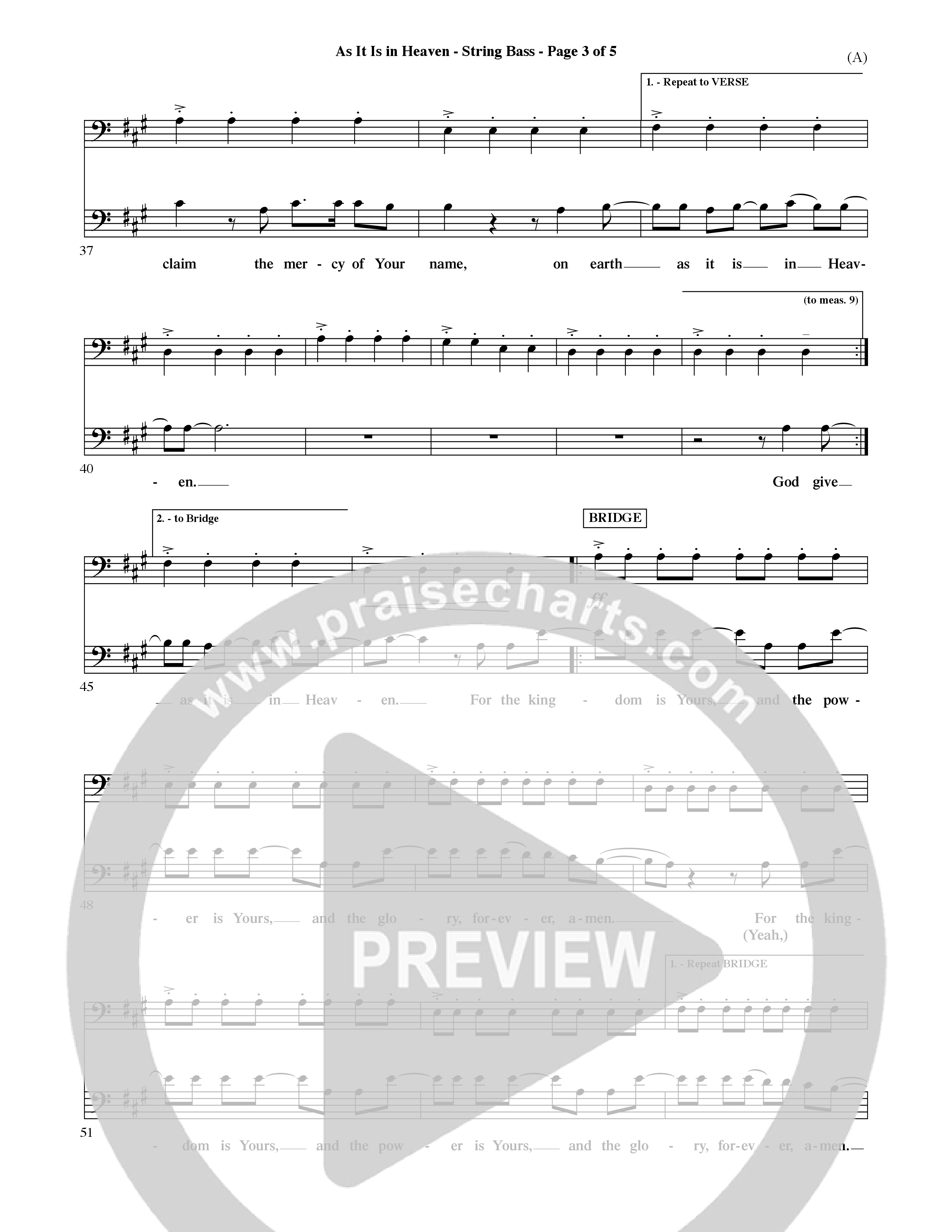 As It Is In Heaven (Choral Anthem SATB) String Bass (Word Music Choral / Orch. David Shipps)
