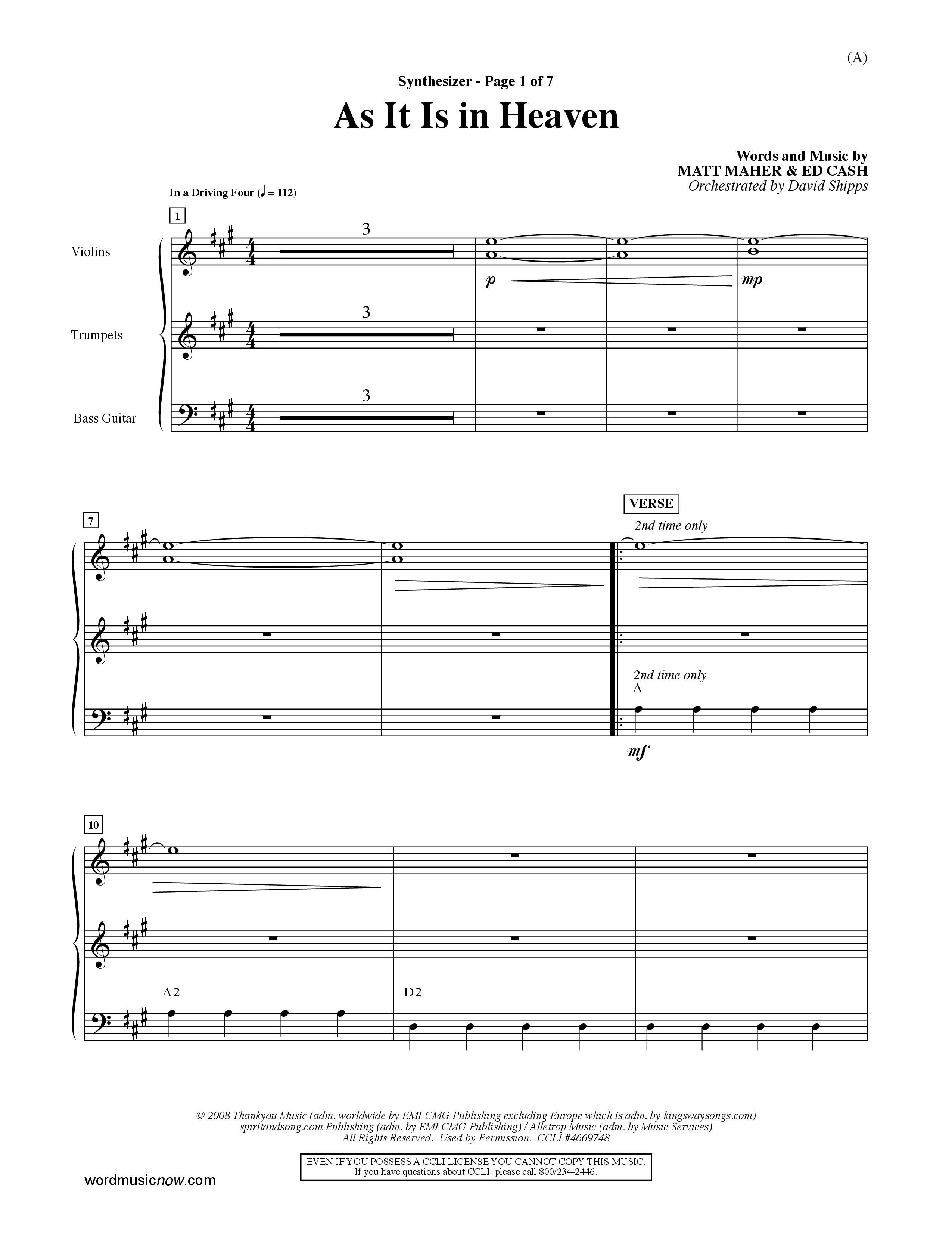 As It Is In Heaven (Choral Anthem SATB) Synth (Word Music Choral / Orch. David Shipps)