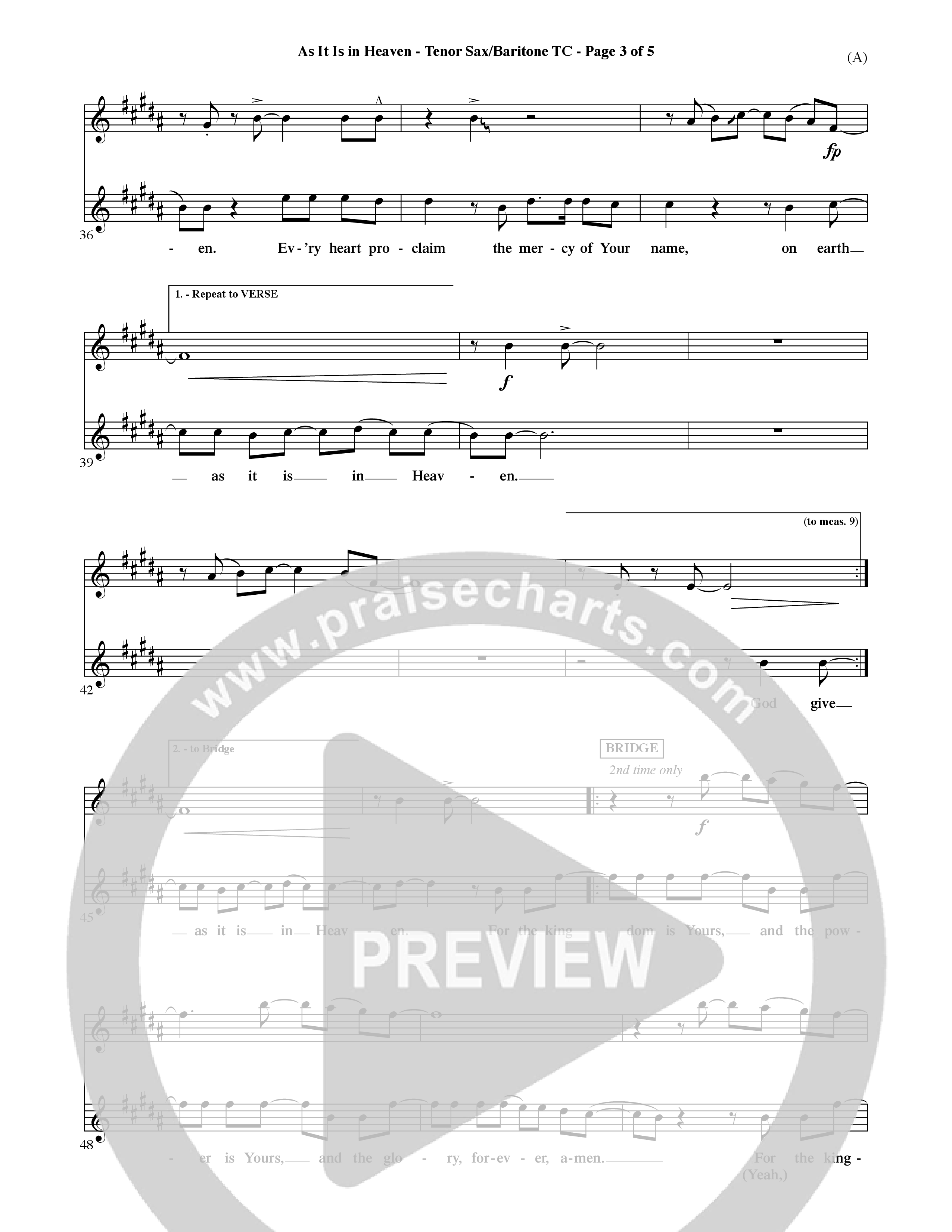 As It Is In Heaven (Choral Anthem SATB) Tenor Sax/Baritone T.C. (Word Music Choral / Orch. David Shipps)