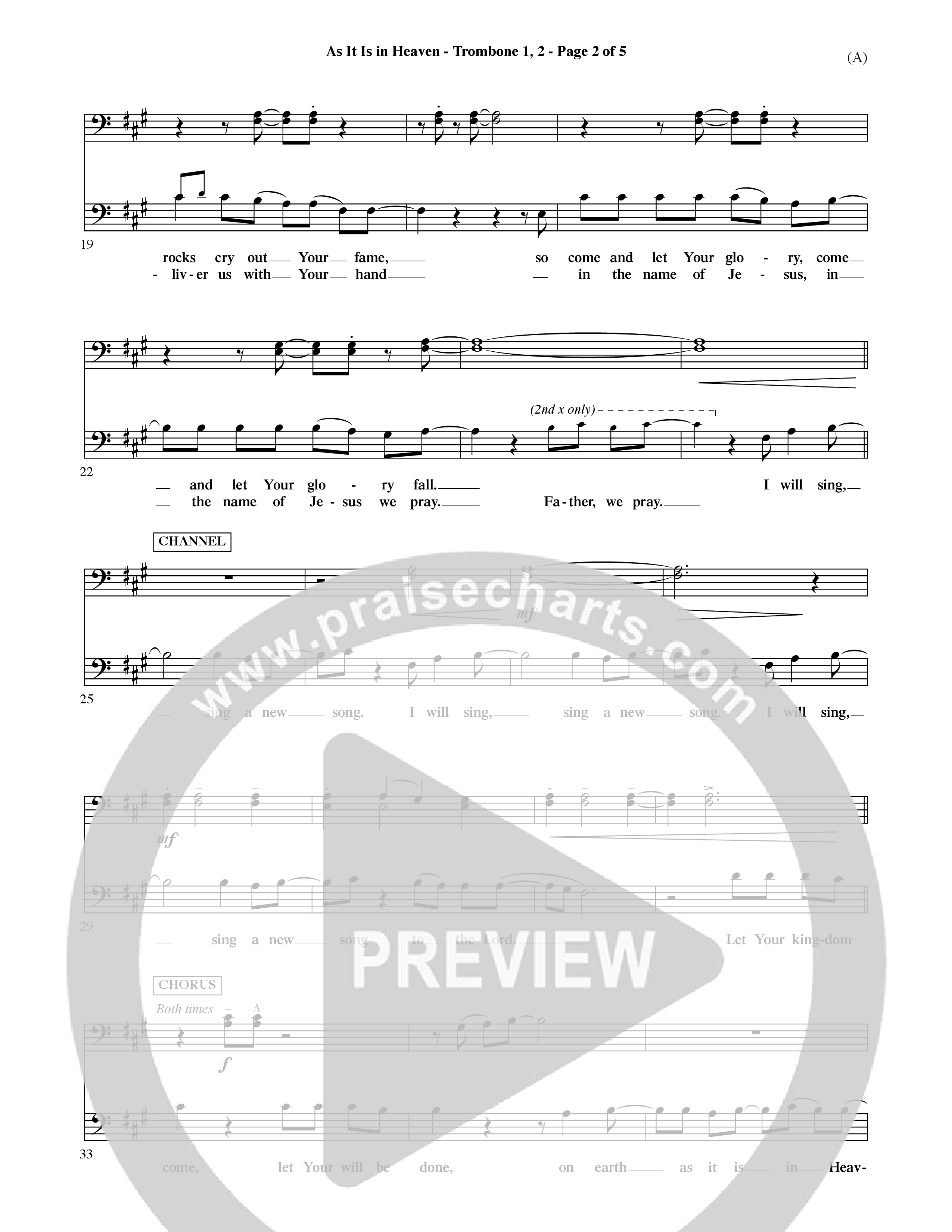 As It Is In Heaven (Choral Anthem SATB) Trombone 1/2 (Word Music Choral / Orch. David Shipps)