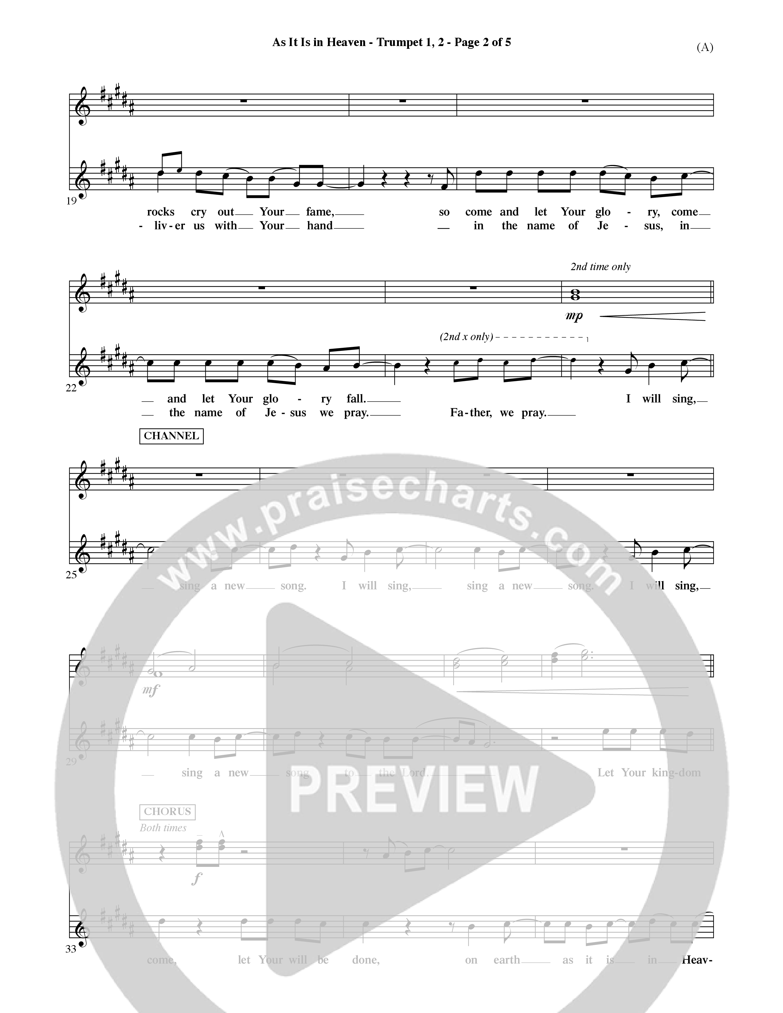 As It Is In Heaven (Choral Anthem SATB) Trumpet 1,2 (Word Music Choral / Orch. David Shipps)