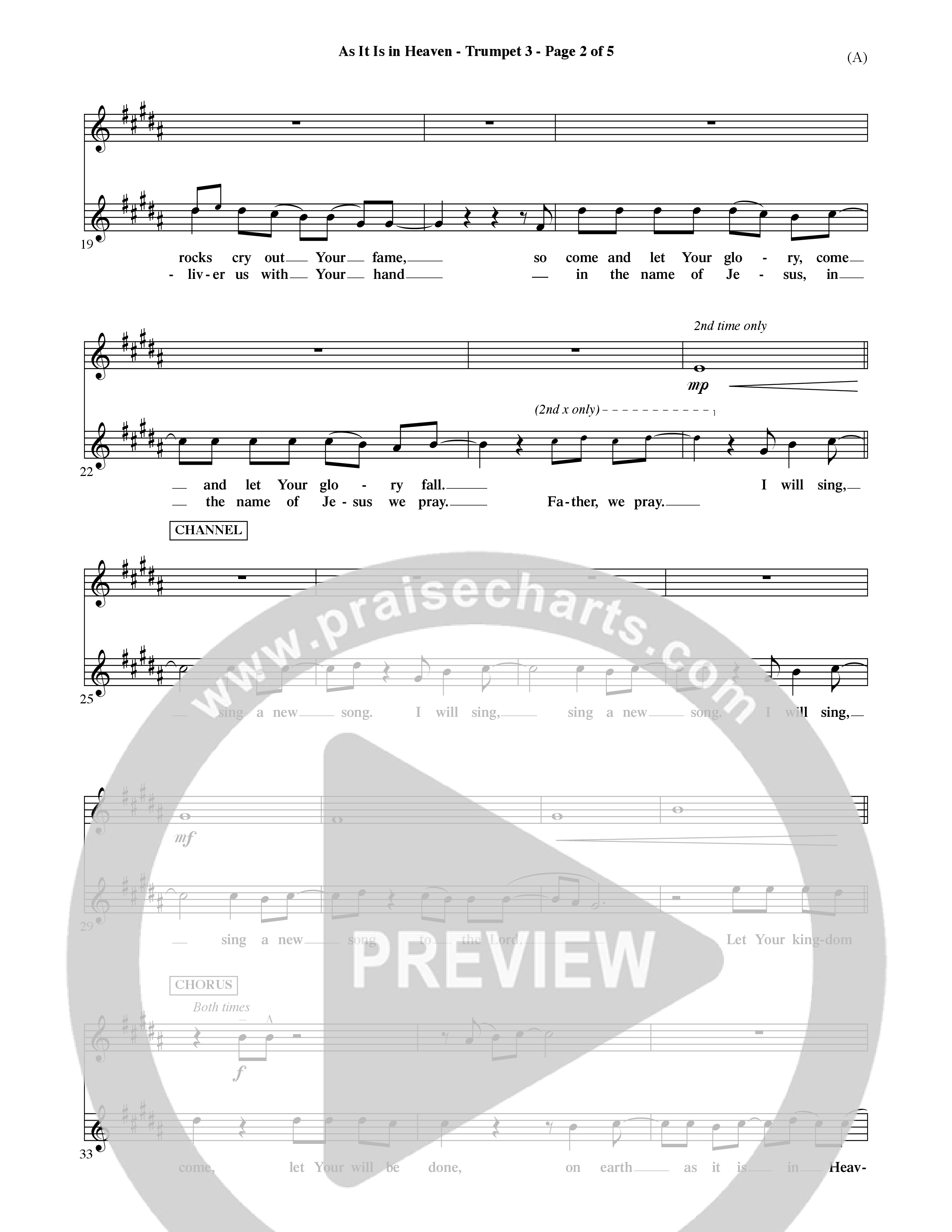 As It Is In Heaven (Choral Anthem SATB) Trumpet 3 (Word Music Choral / Orch. David Shipps)