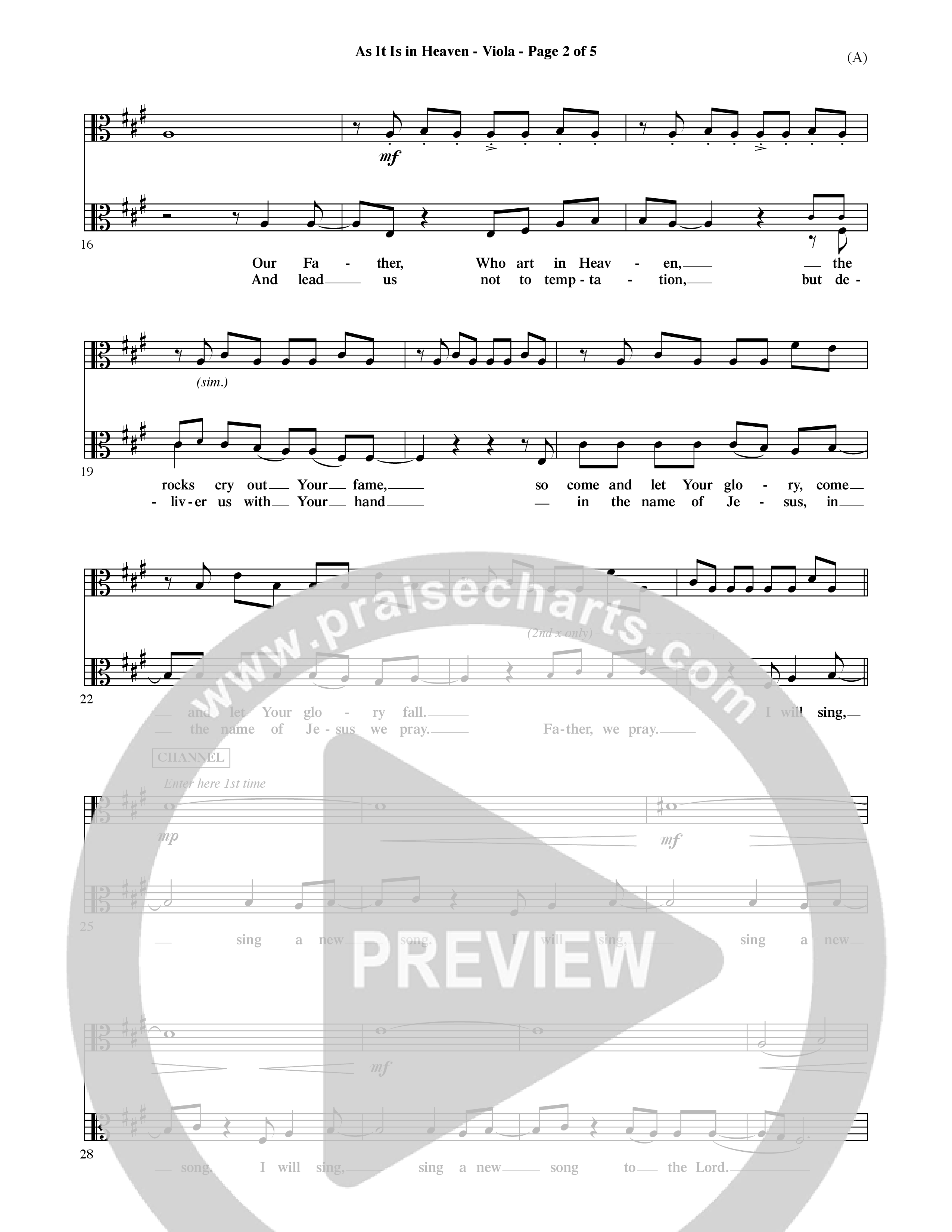 As It Is In Heaven (Choral Anthem SATB) Viola (Word Music Choral / Orch. David Shipps)