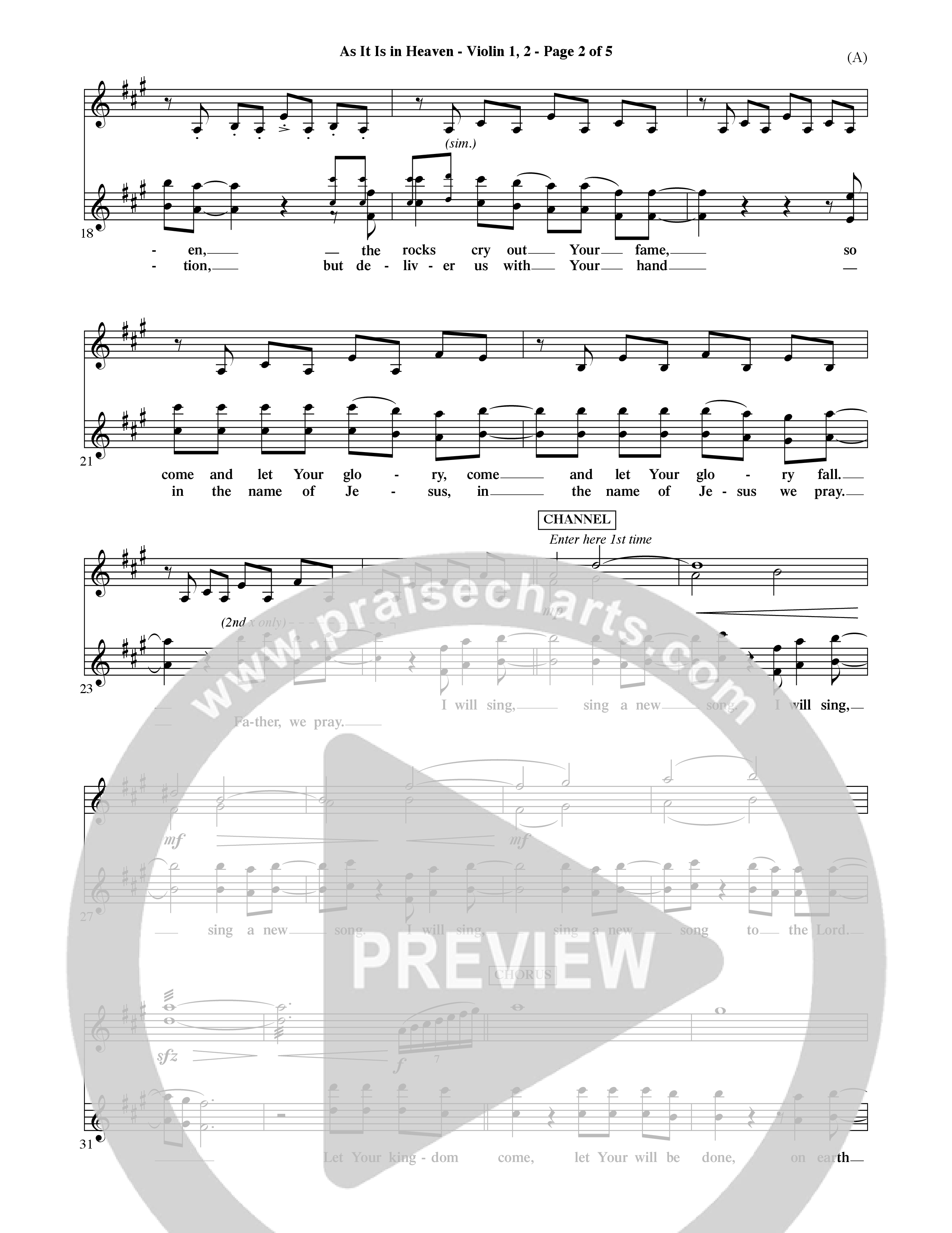 As It Is In Heaven (Choral Anthem SATB) Violin 1/2 (Word Music Choral / Orch. David Shipps)