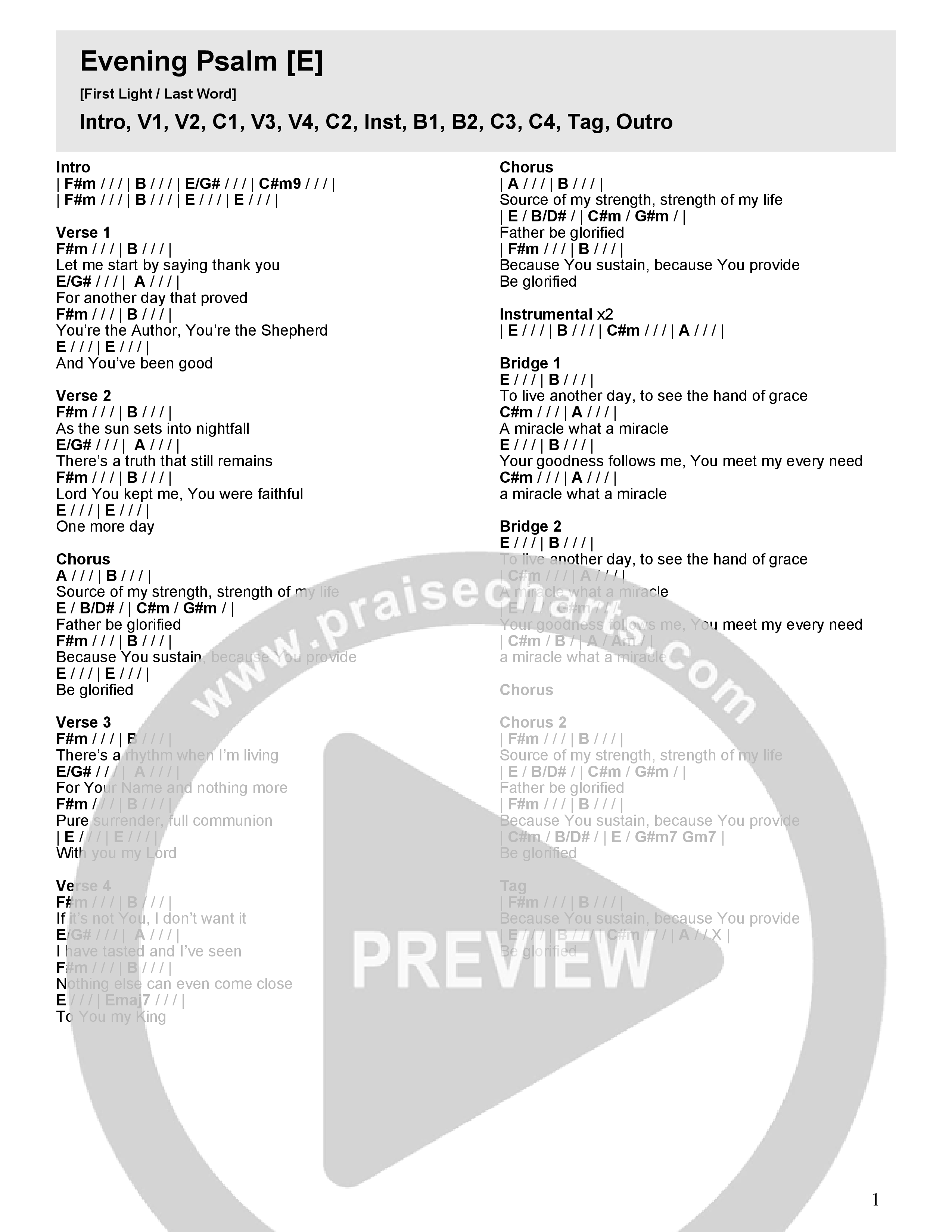 Evening Psalm Chord Chart (River Valley Worship)