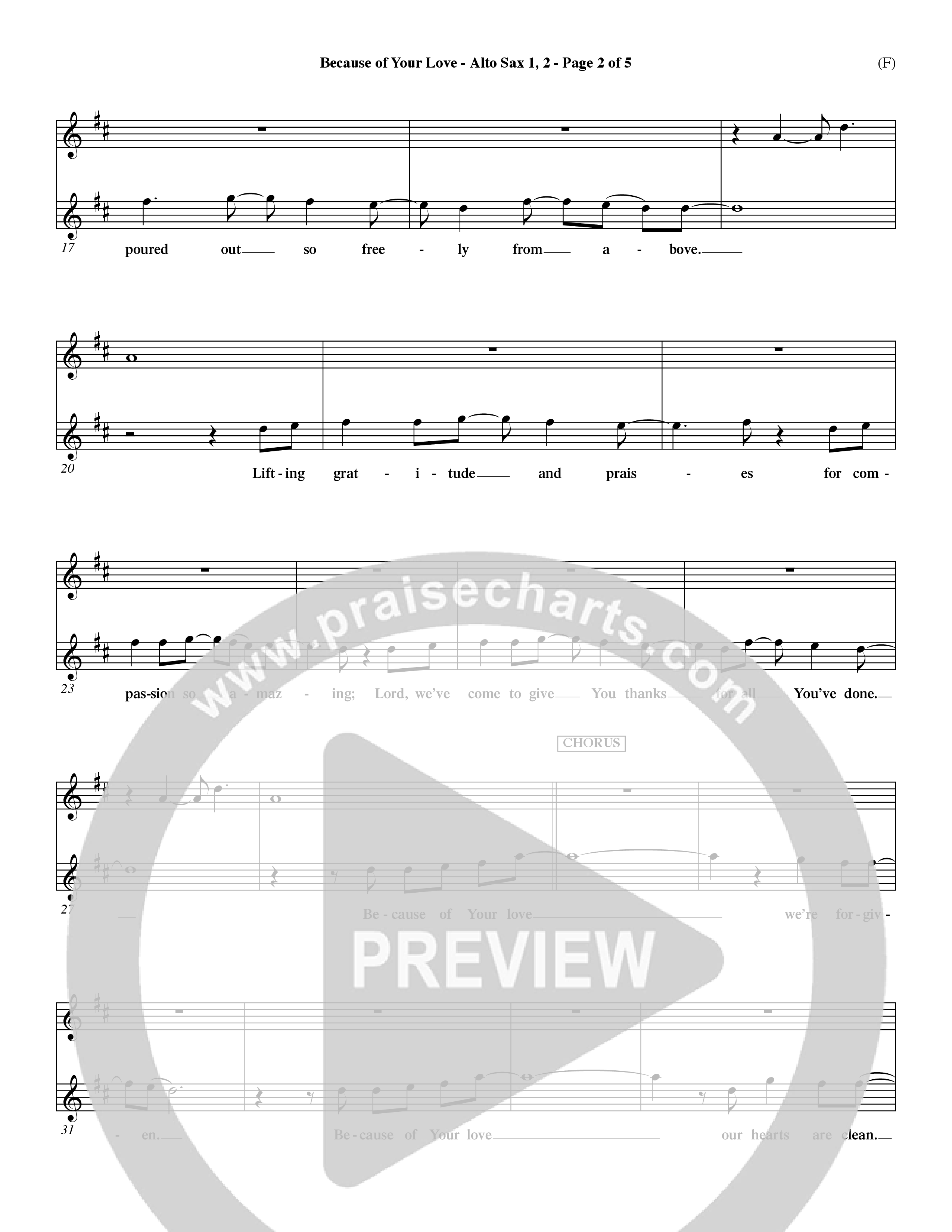Because Of Your Love (Choral Anthem SATB) Alto Sax 1/2 (Word Music Choral / Orch. Dave Williamson)