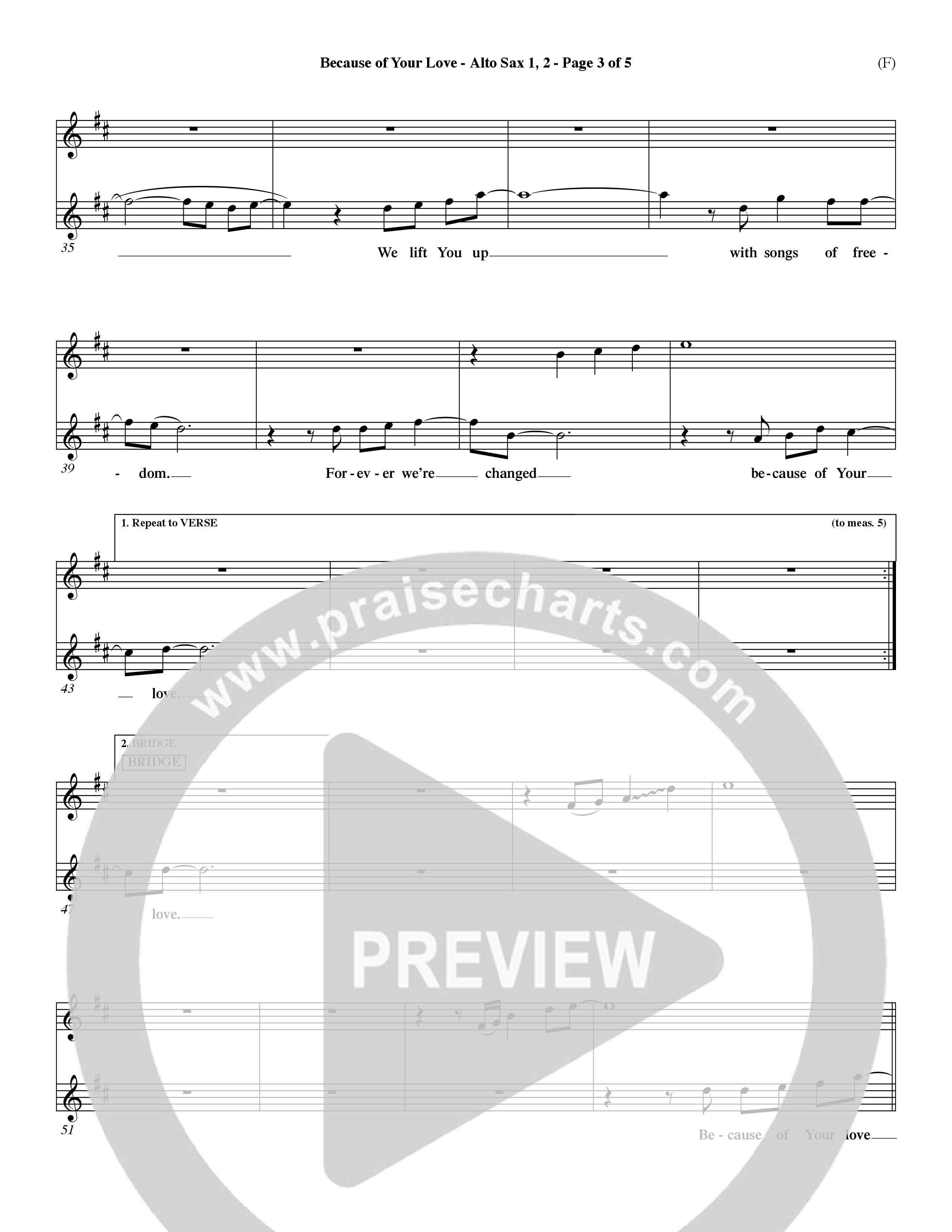 Because Of Your Love (Choral Anthem SATB) Alto Sax 1/2 (Word Music Choral / Orch. Dave Williamson)