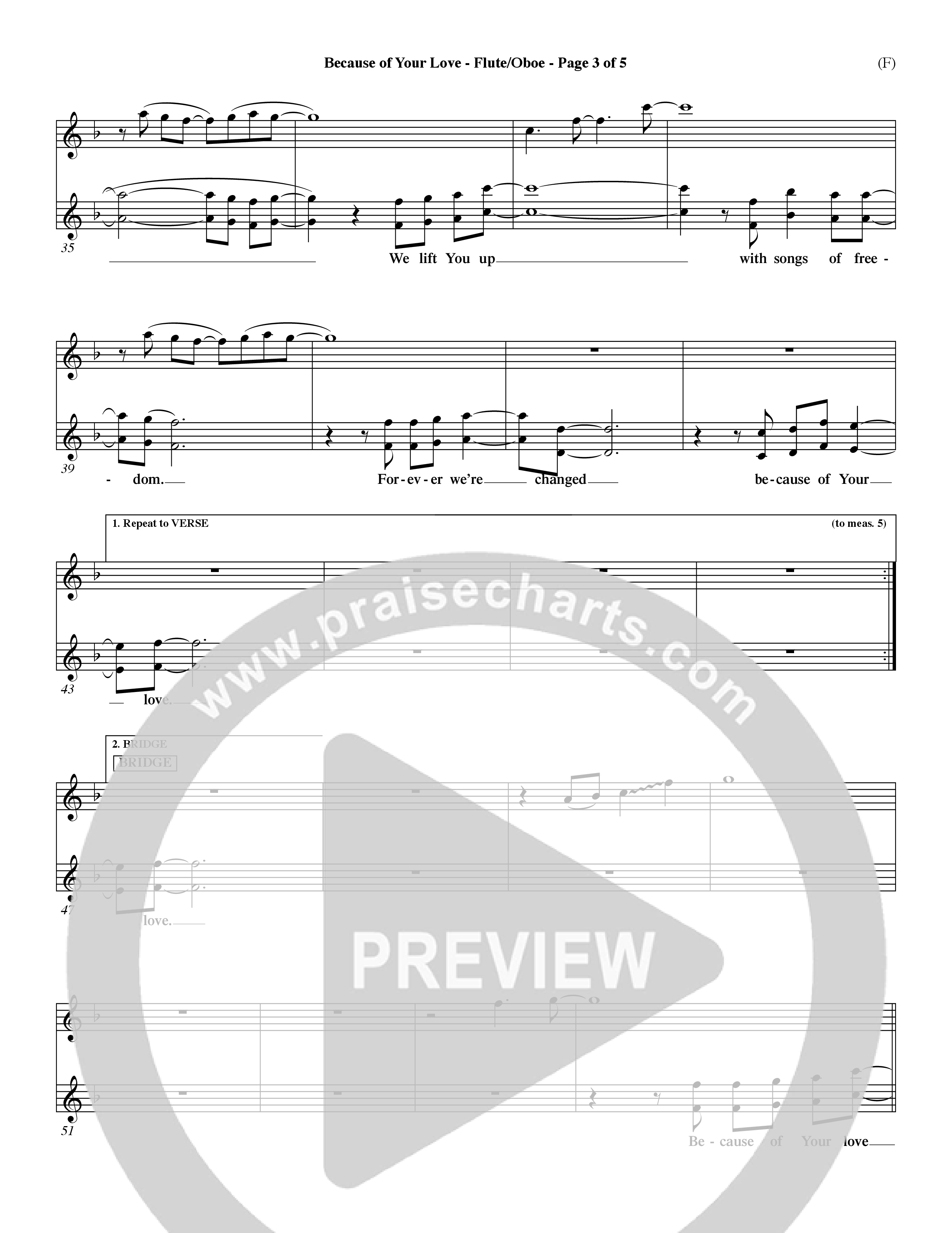 Because Of Your Love (Choral Anthem SATB) Flute/Oboe (Word Music Choral / Orch. Dave Williamson)