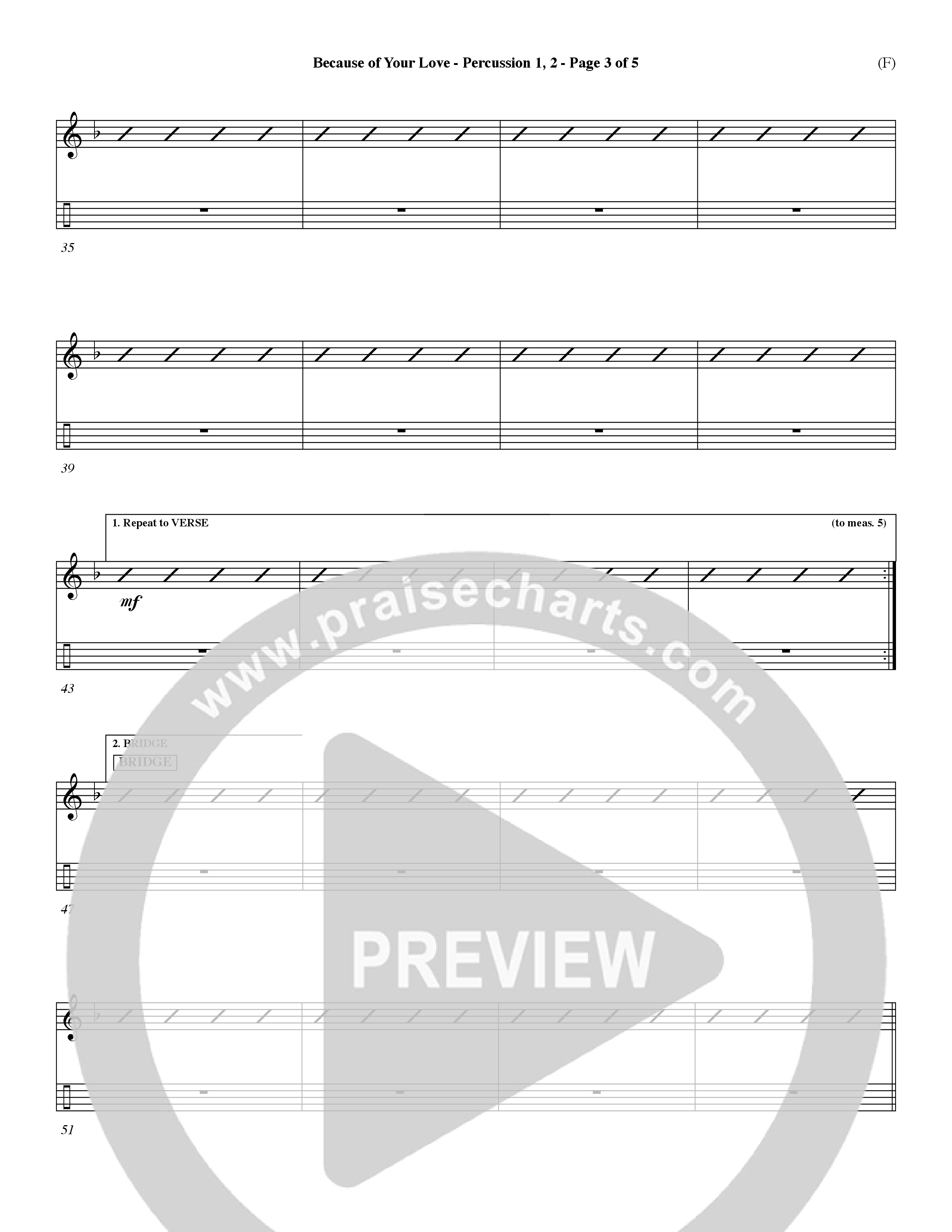 Because Of Your Love (Choral Anthem SATB) Percussion 1/2 (Word Music Choral / Orch. Dave Williamson)