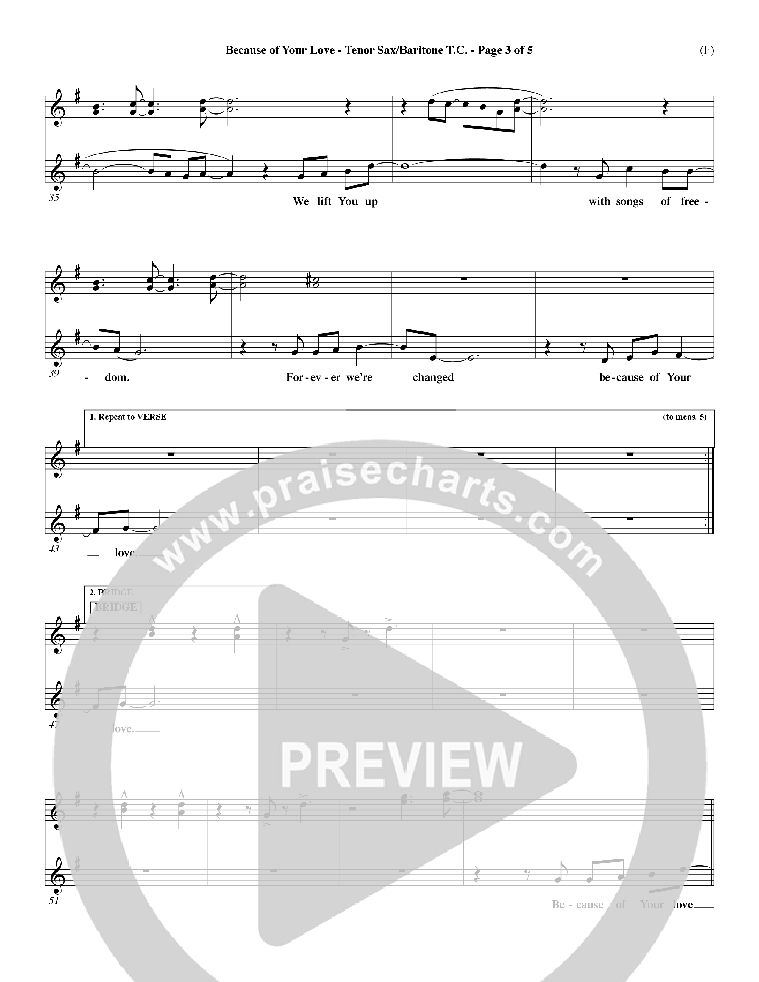 Because Of Your Love (Choral Anthem SATB) Tenor Sax/Baritone T.C. (Word Music Choral / Orch. Dave Williamson)