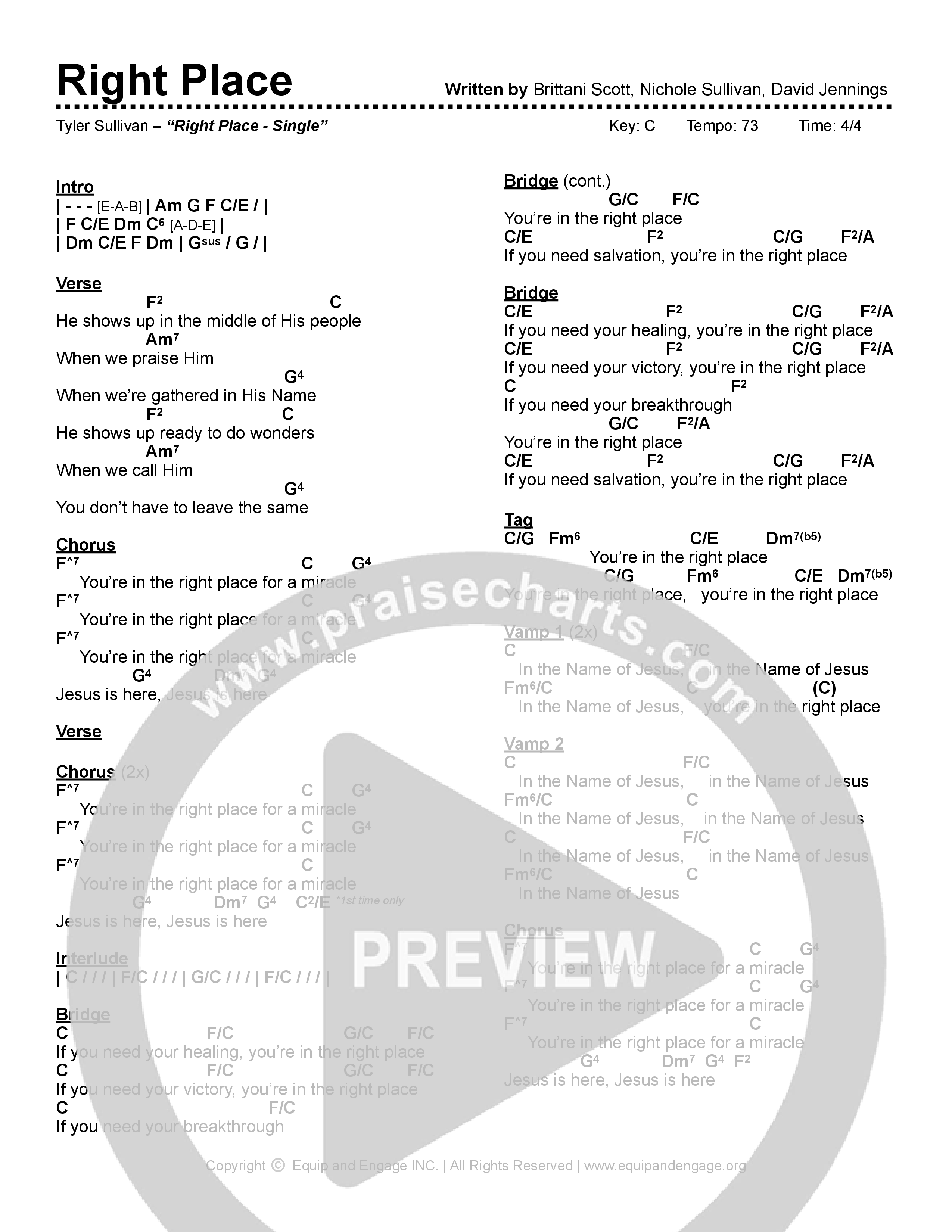 Right Place Chord Chart (Tyler Sullivan)