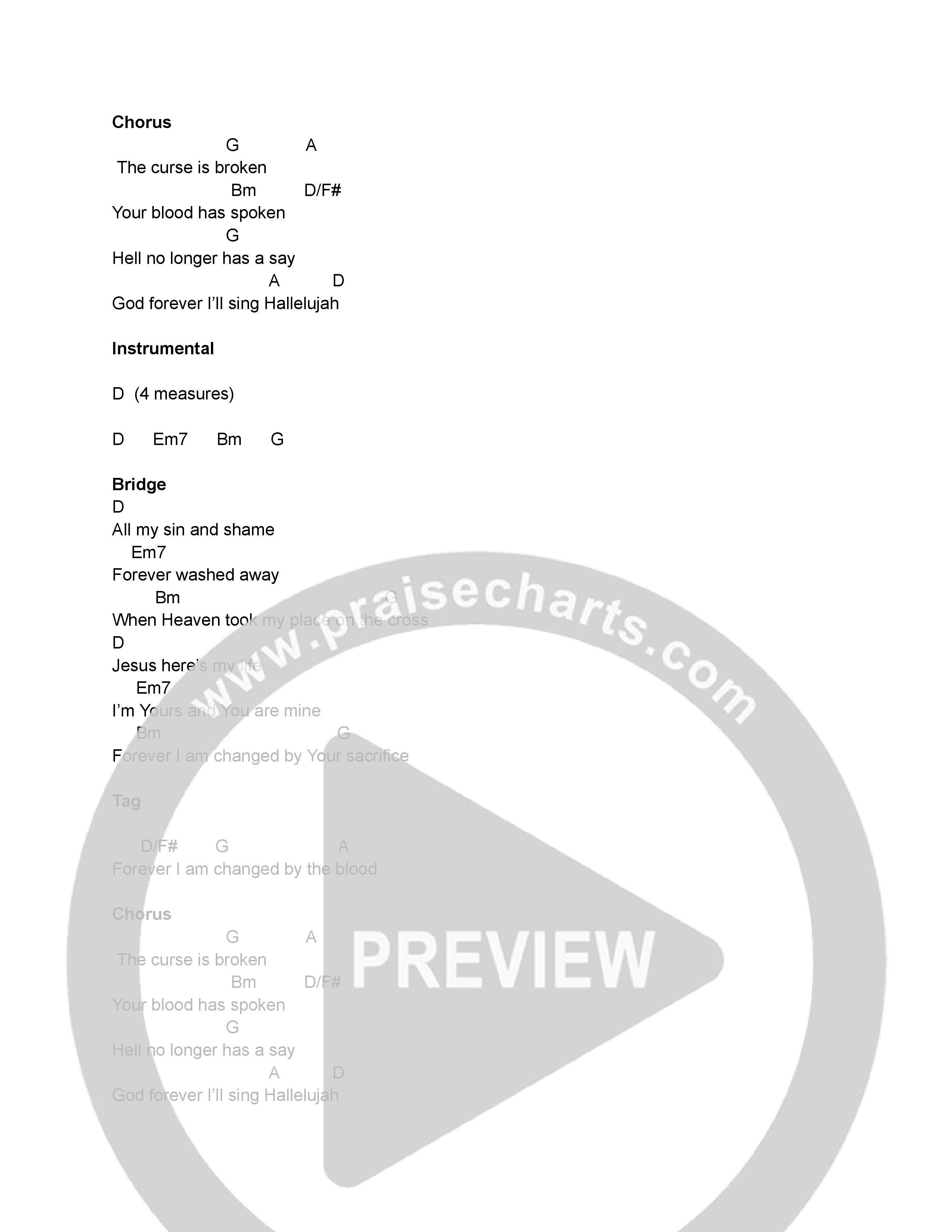 The Curse Is Broken Chord Chart (John Stratton)