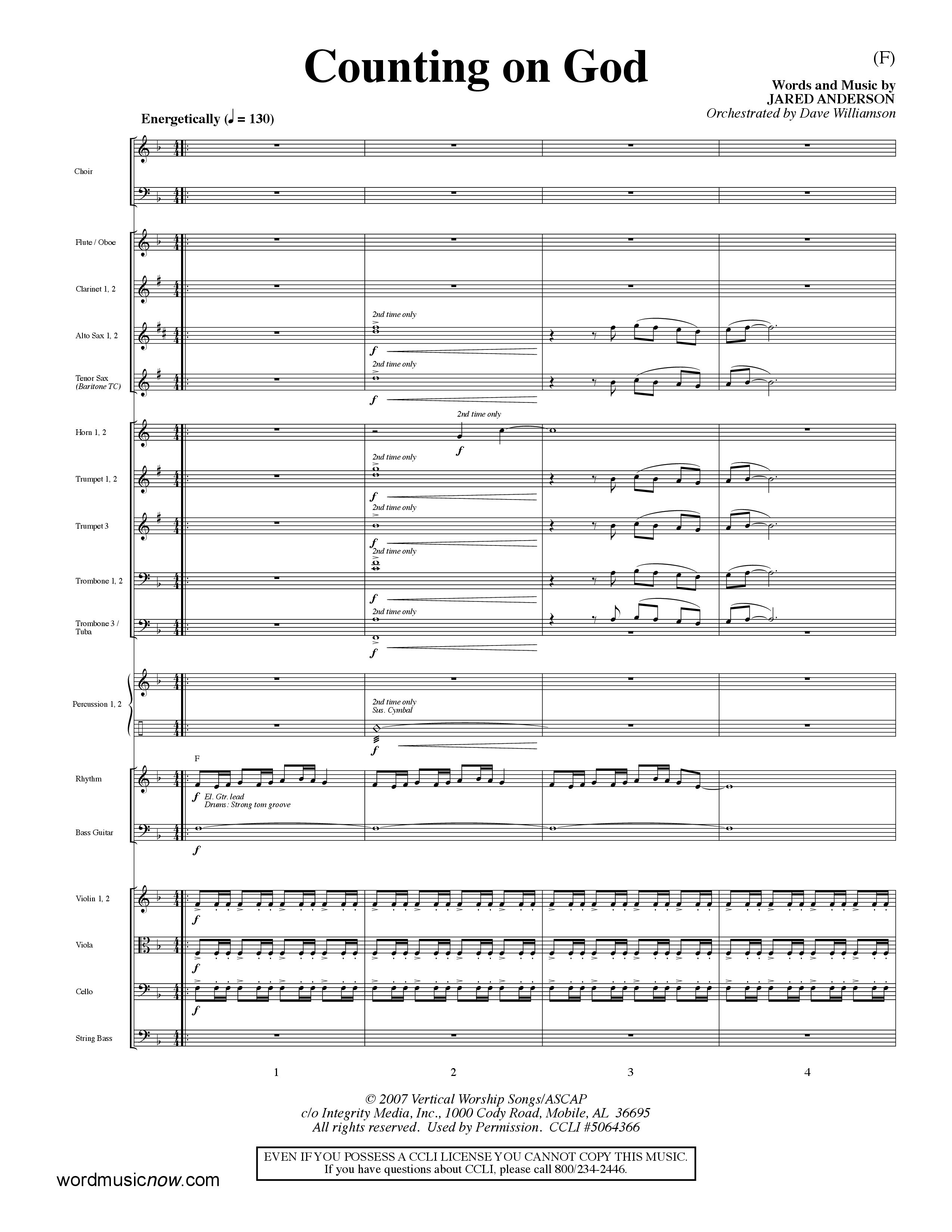 Counting on God (Choral Anthem SATB) Orchestration (Word Music Choral / Orch. Dave Williamson)
