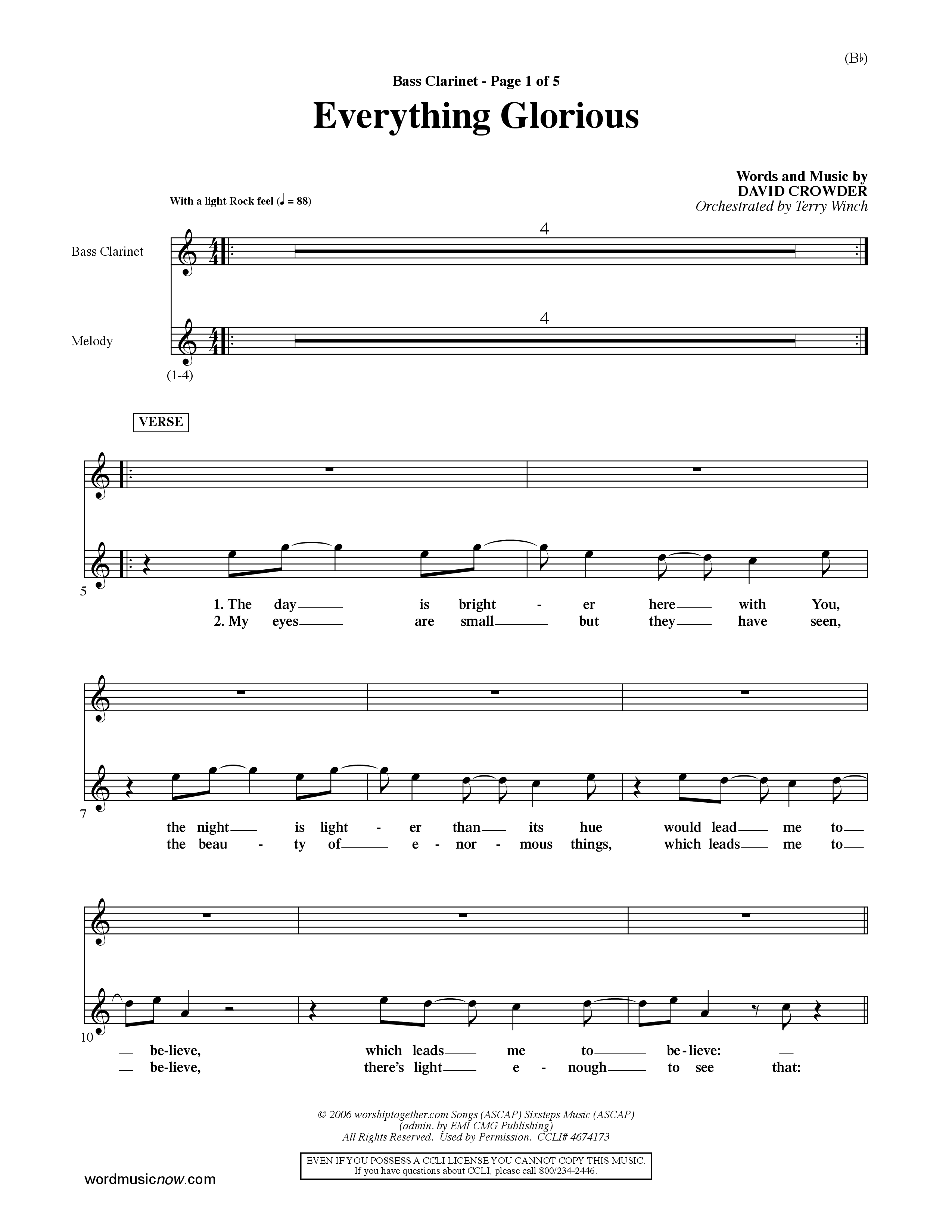 Everything Glorious (Choral Anthem SATB) Bass Clarinet (Word Music Choral / Orch. Terry Winch)