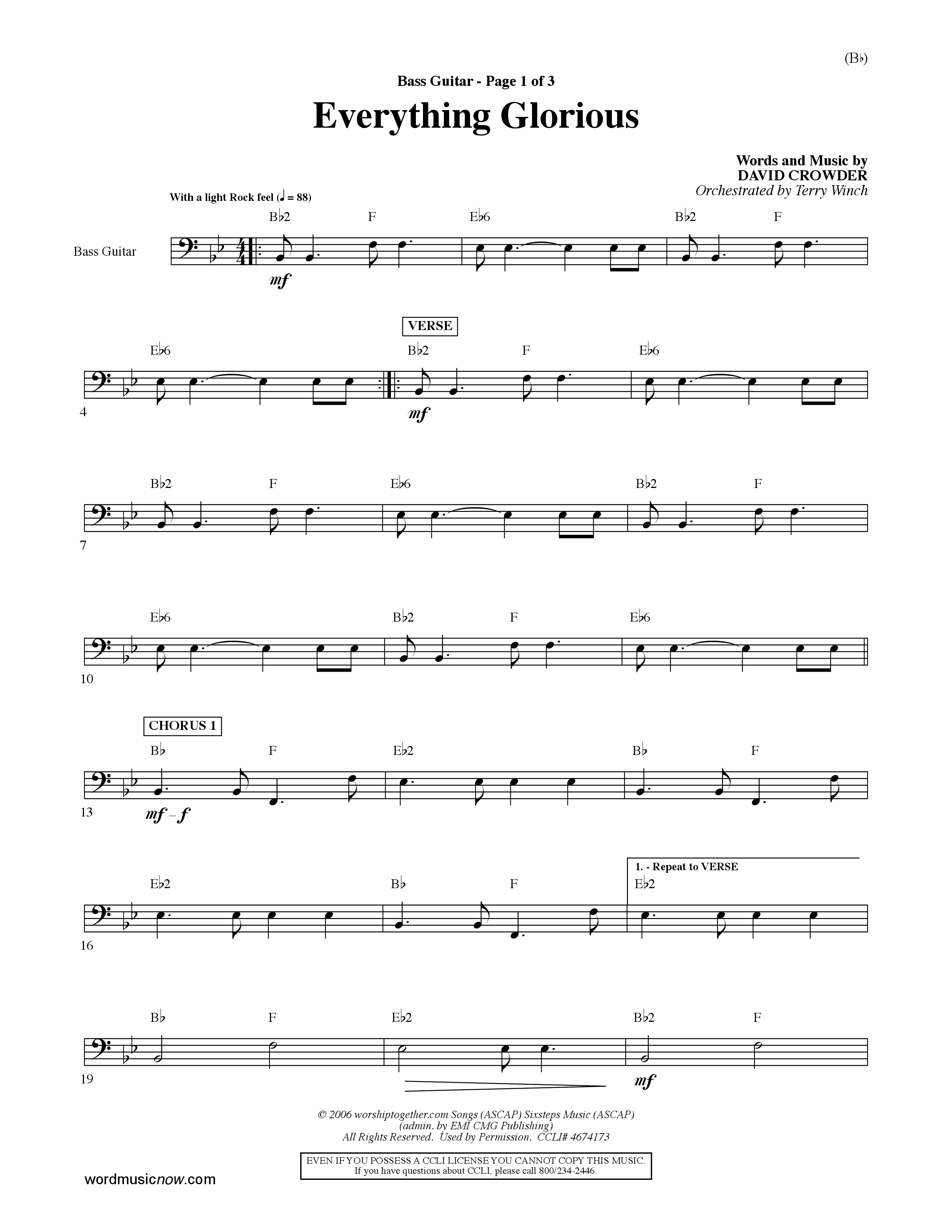 Everything Glorious (Choral Anthem SATB) Bass Guitar (Word Music Choral / Orch. Terry Winch)