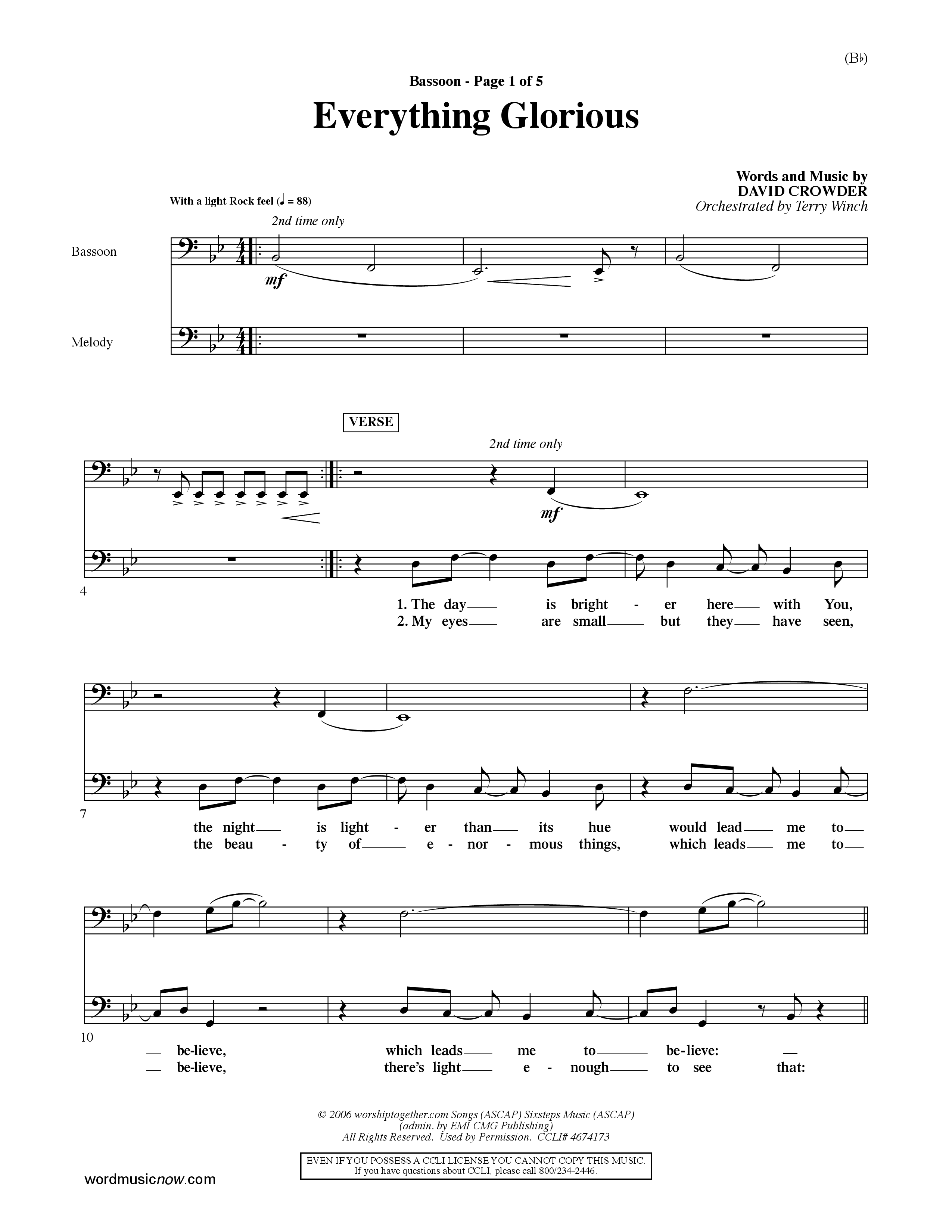 Everything Glorious (Choral Anthem SATB) Bassoon (Word Music Choral / Orch. Terry Winch)