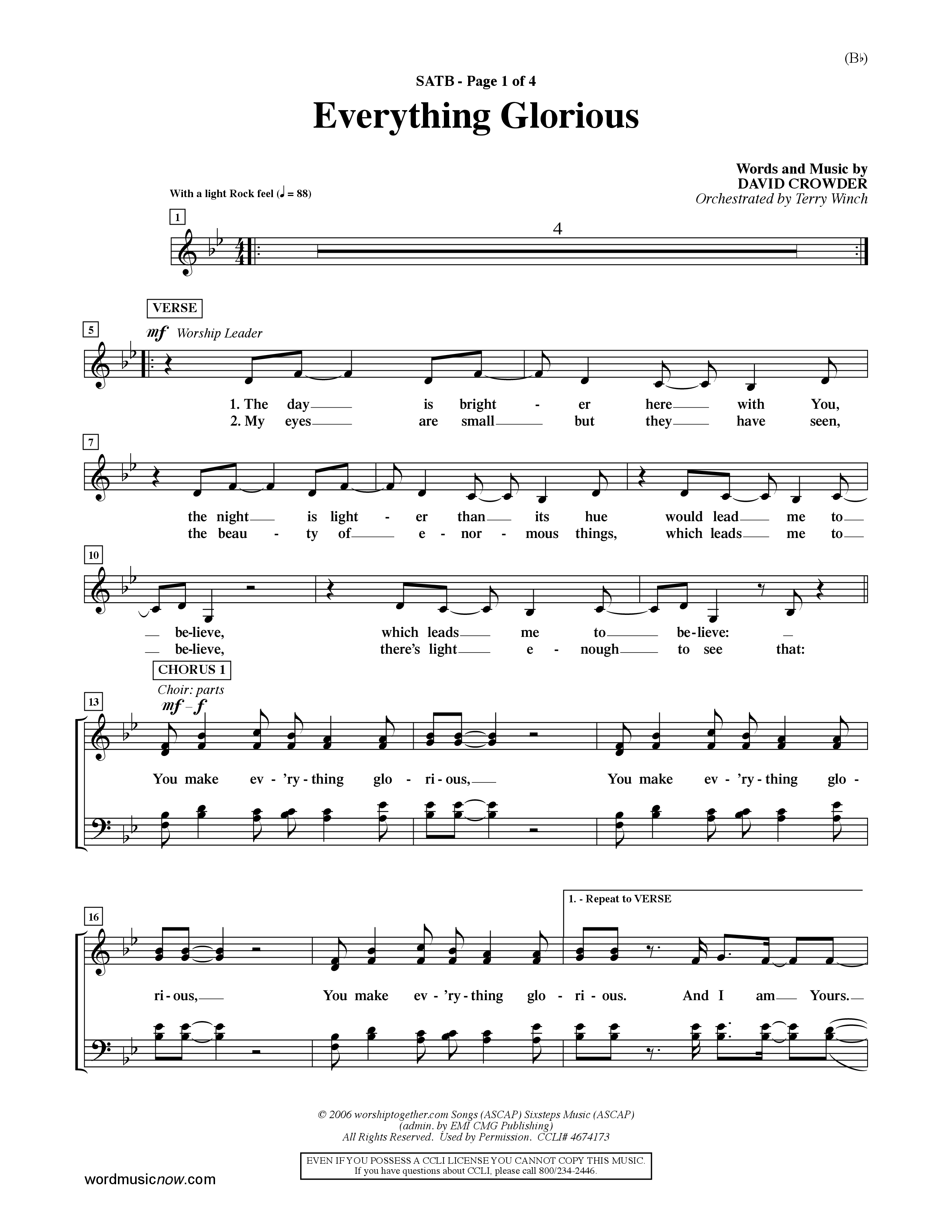 Everything Glorious (Choral Anthem SATB) Choir Sheet (SATB) (Word Music Choral / Orch. Terry Winch)