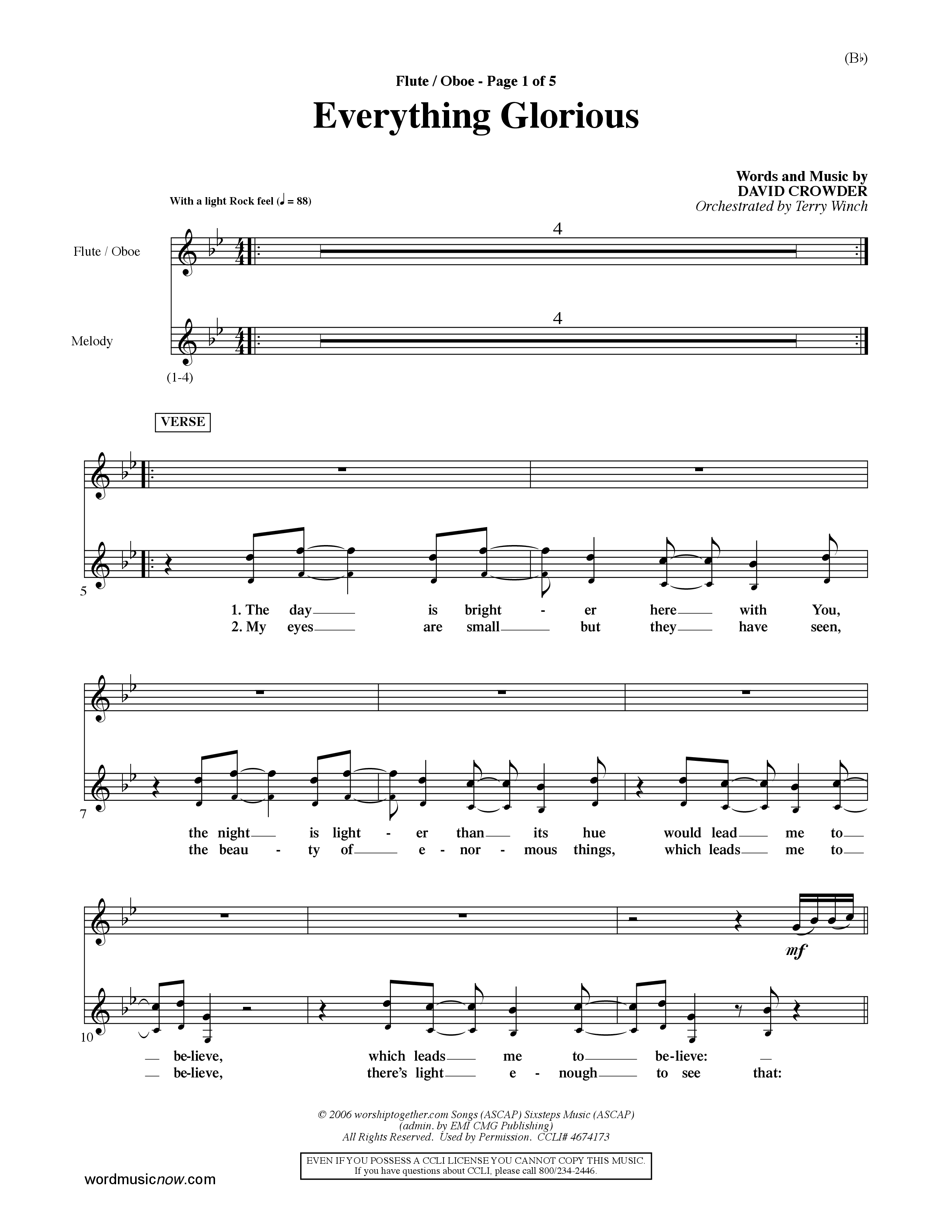 Everything Glorious (Choral Anthem SATB) Flute/Oboe (Word Music Choral / Orch. Terry Winch)