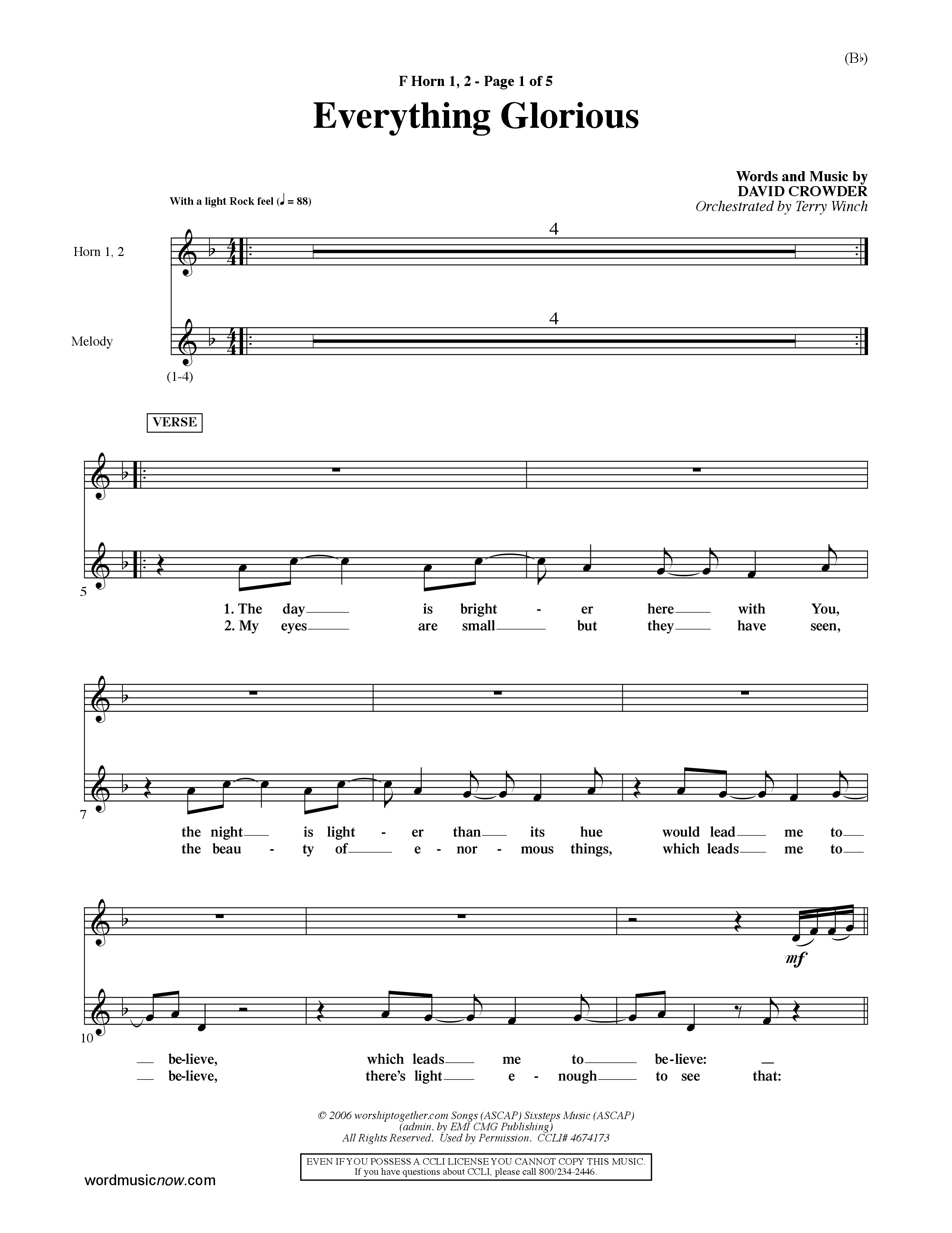 Everything Glorious (Choral Anthem SATB) French Horn (Word Music Choral / Orch. Terry Winch)