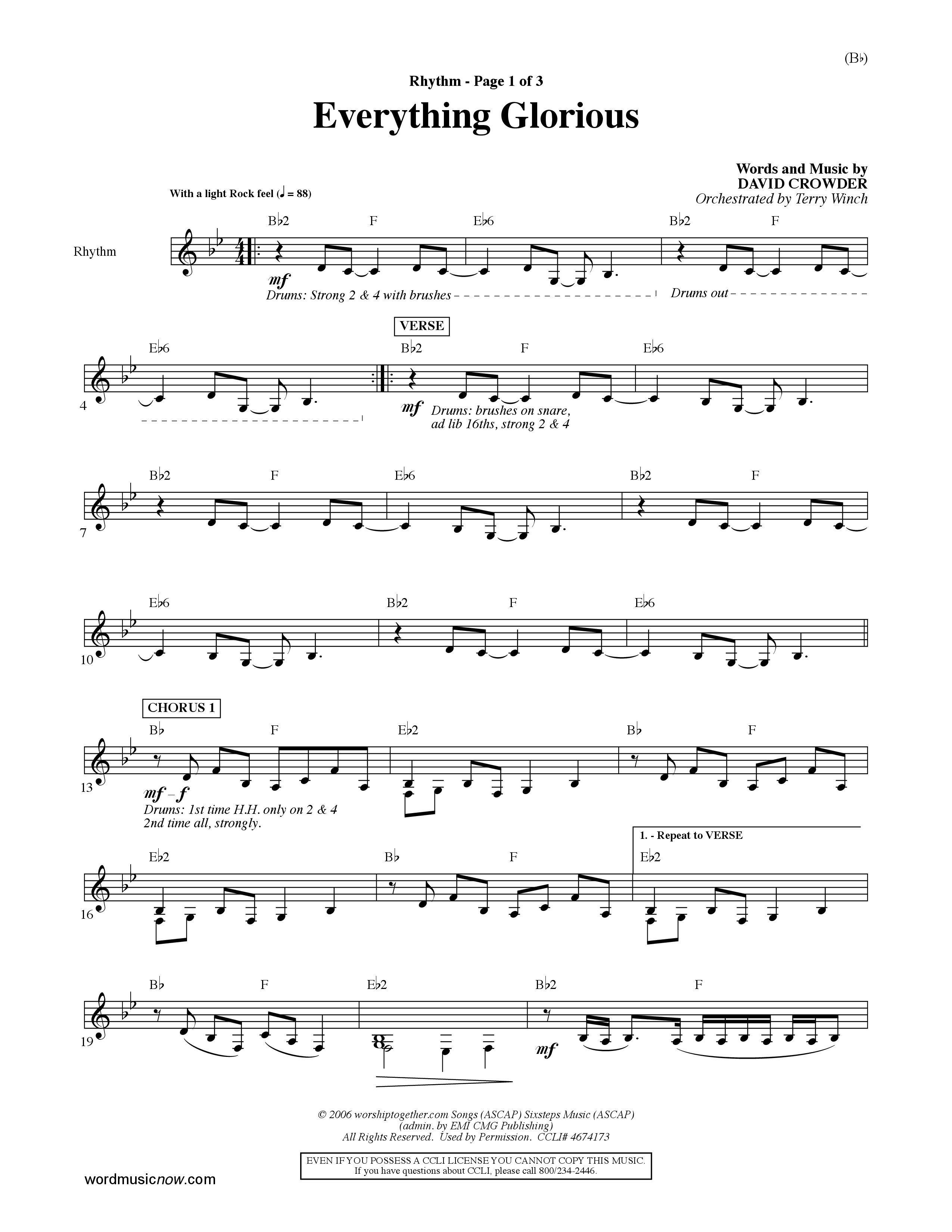 Everything Glorious (Choral Anthem SATB) Rhythm Chart (Word Music Choral / Orch. Terry Winch)