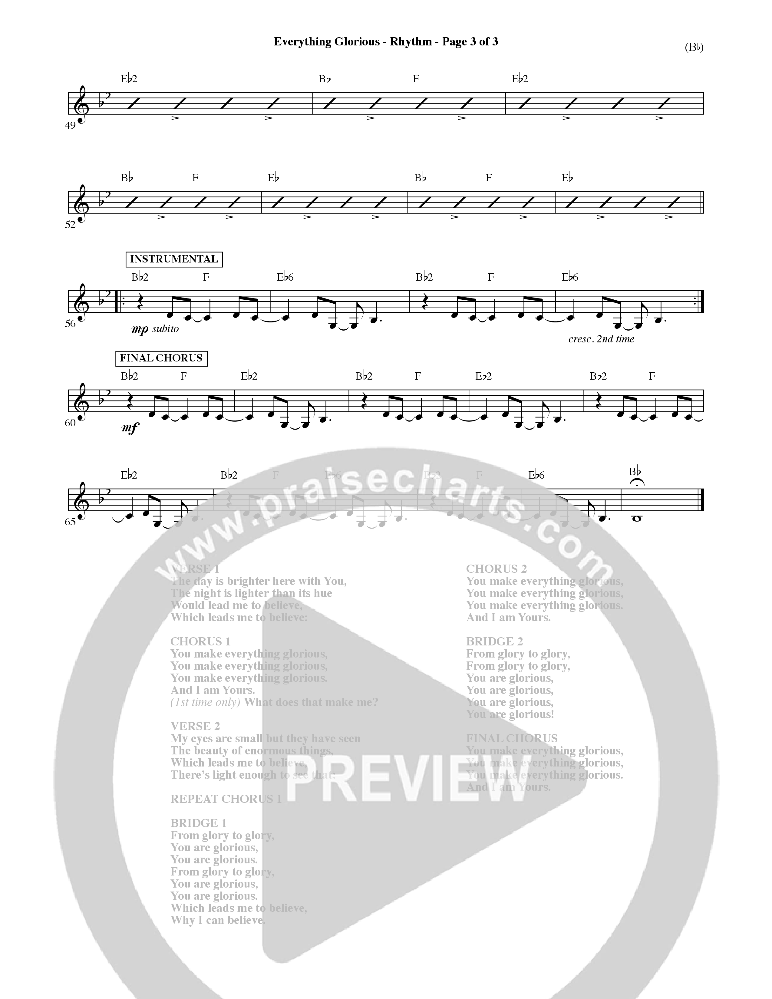 Everything Glorious (Choral Anthem SATB) Rhythm Chart (Word Music Choral / Orch. Terry Winch)