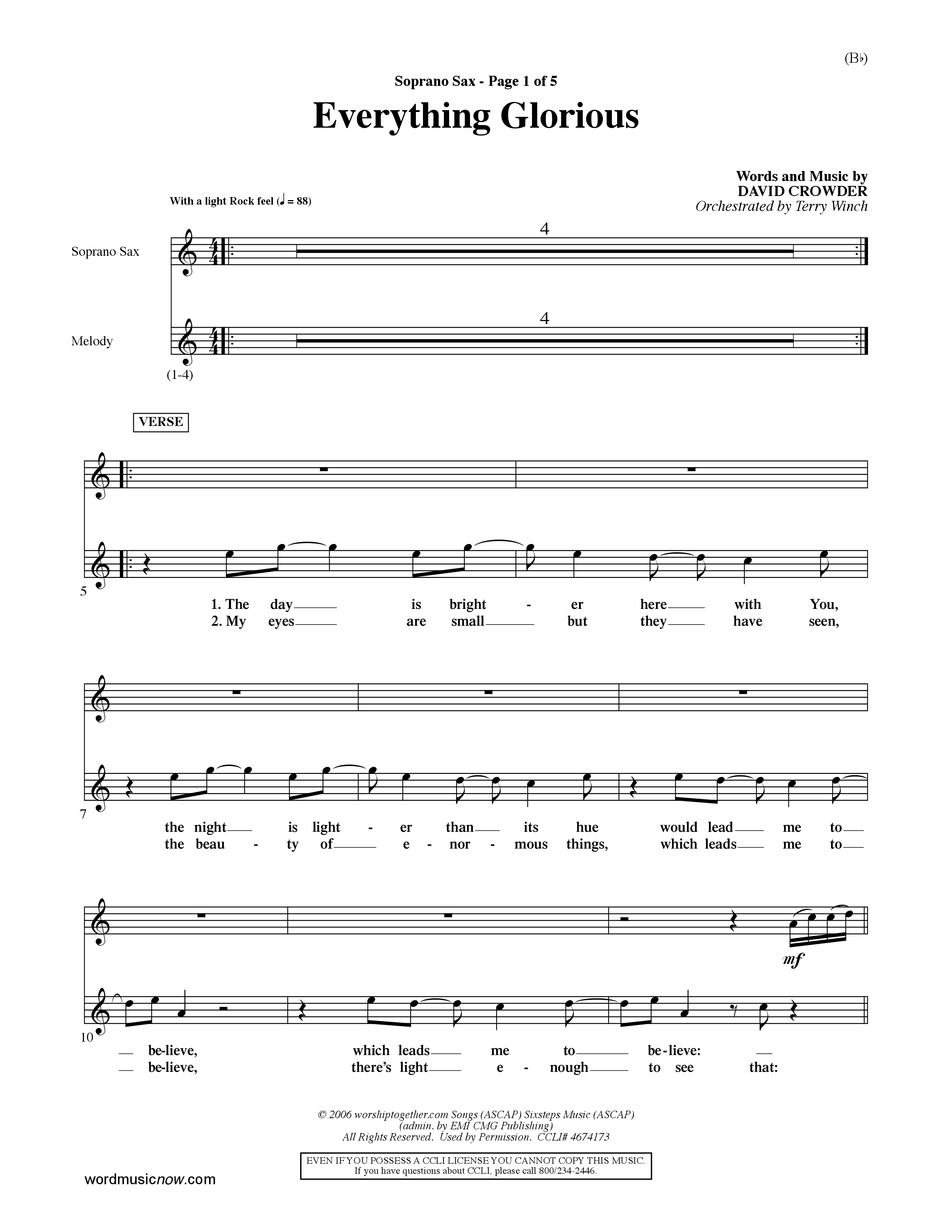 Everything Glorious (Choral Anthem SATB) Saxophone (Word Music Choral / Orch. Terry Winch)