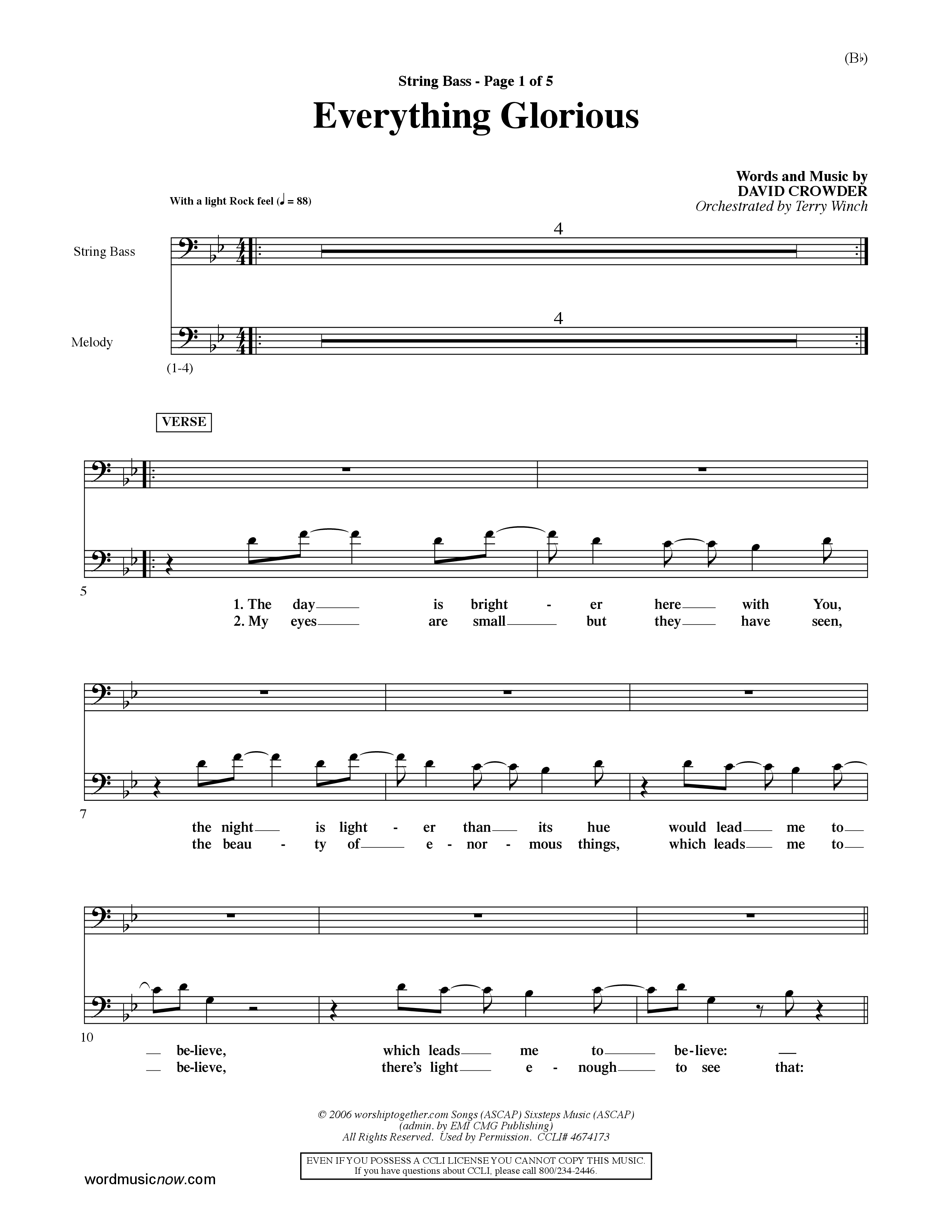 Everything Glorious (Choral Anthem SATB) String Bass (Word Music Choral / Orch. Terry Winch)