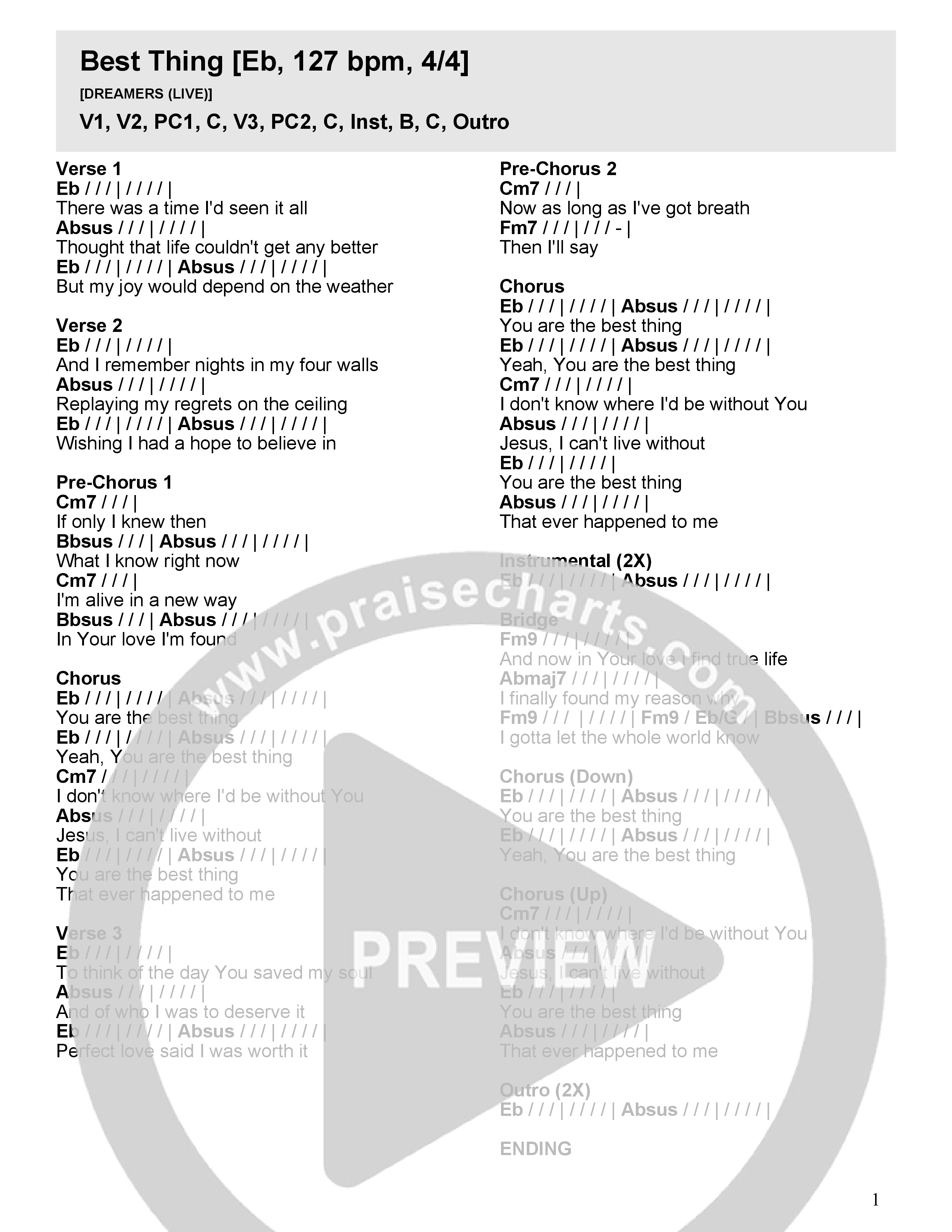 Best Thing Chord Chart (River Valley AGES)