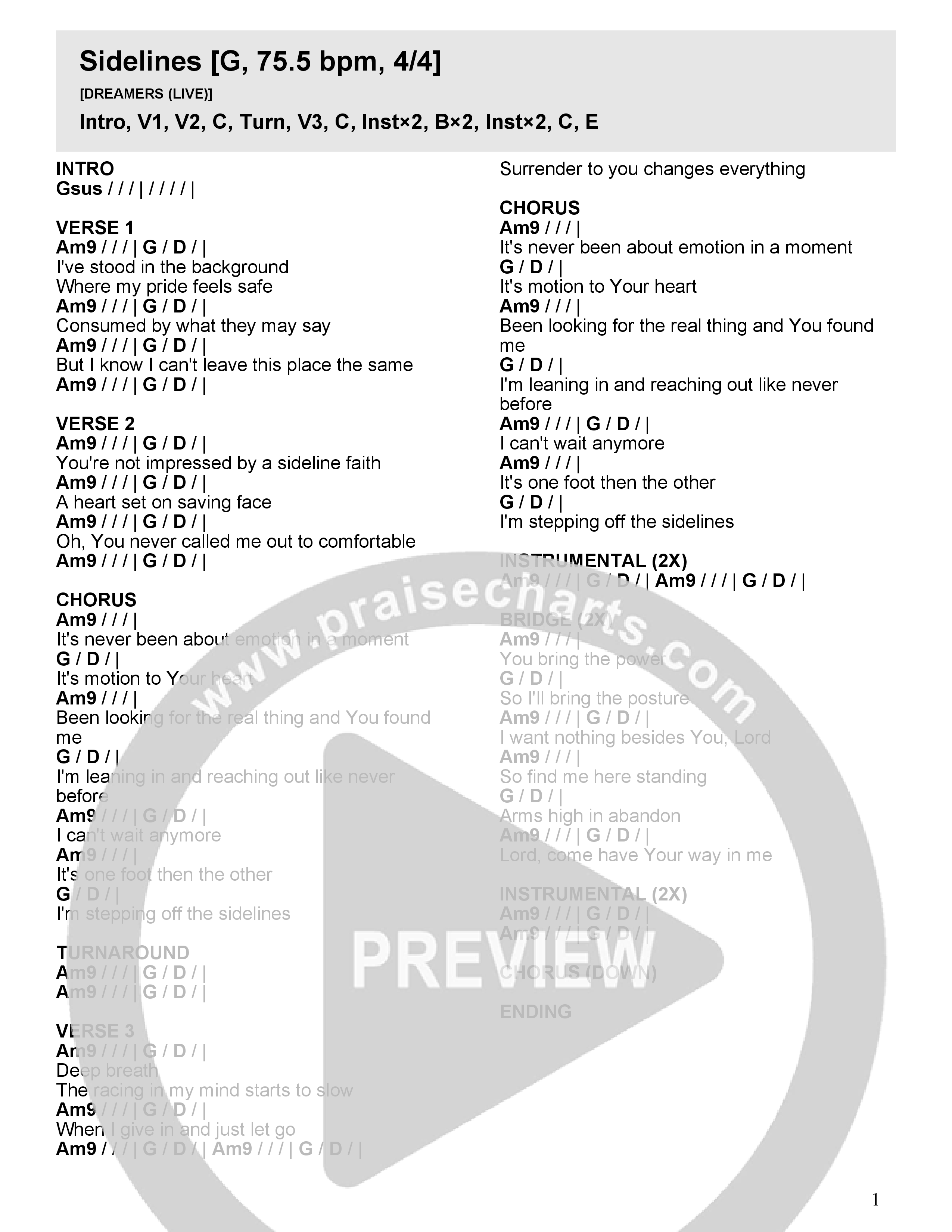 Sidelines Chord Chart (River Valley AGES)