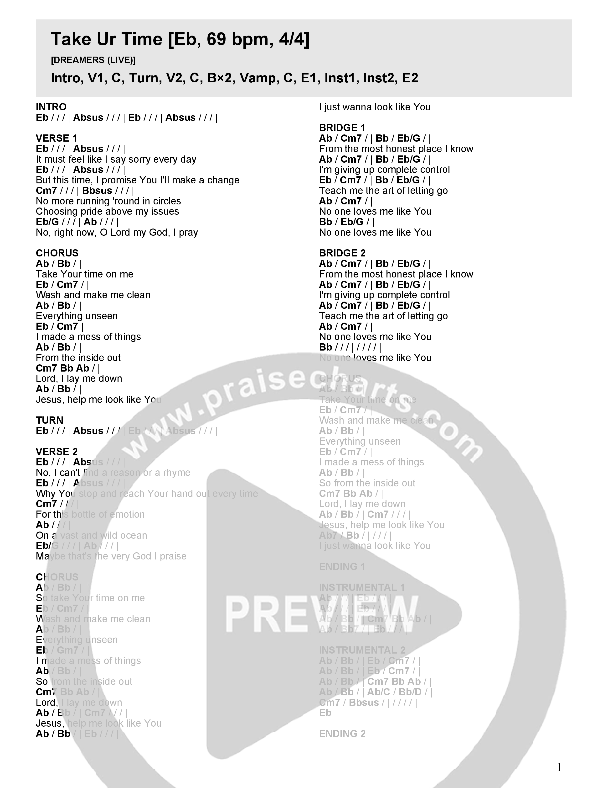 Take Ur Time (Live) Chord Chart (River Valley AGES)