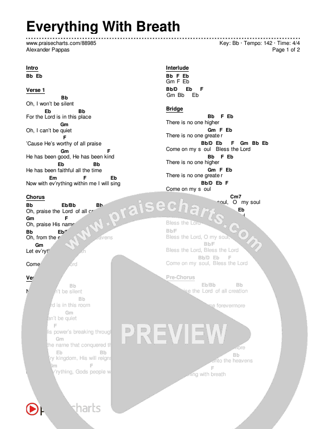 Everything With Breath Chord Chart (Alexander Pappas)