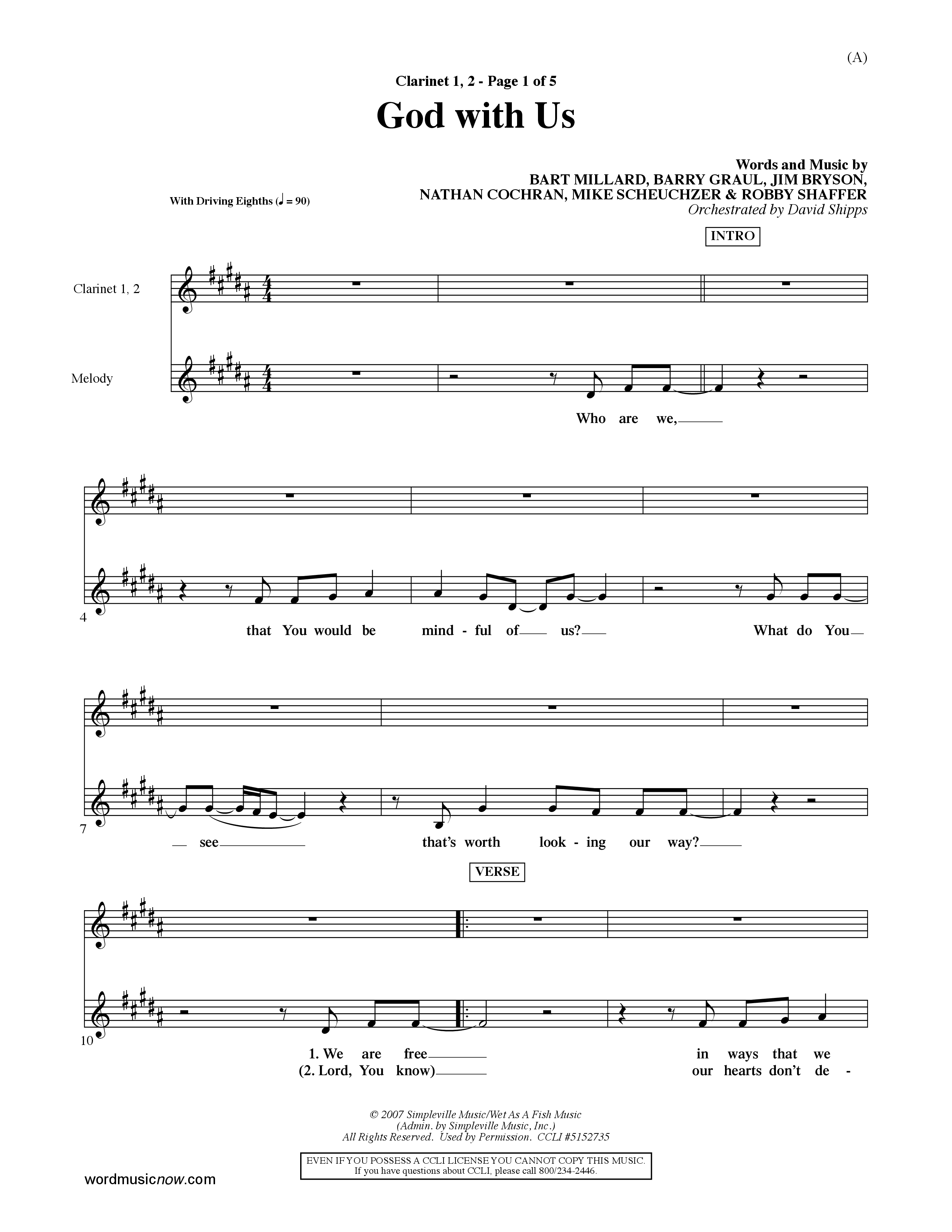 God With Us (Choral Anthem SATB) Clarinet 1/2 (Word Music Choral / Orch. David Shipps)