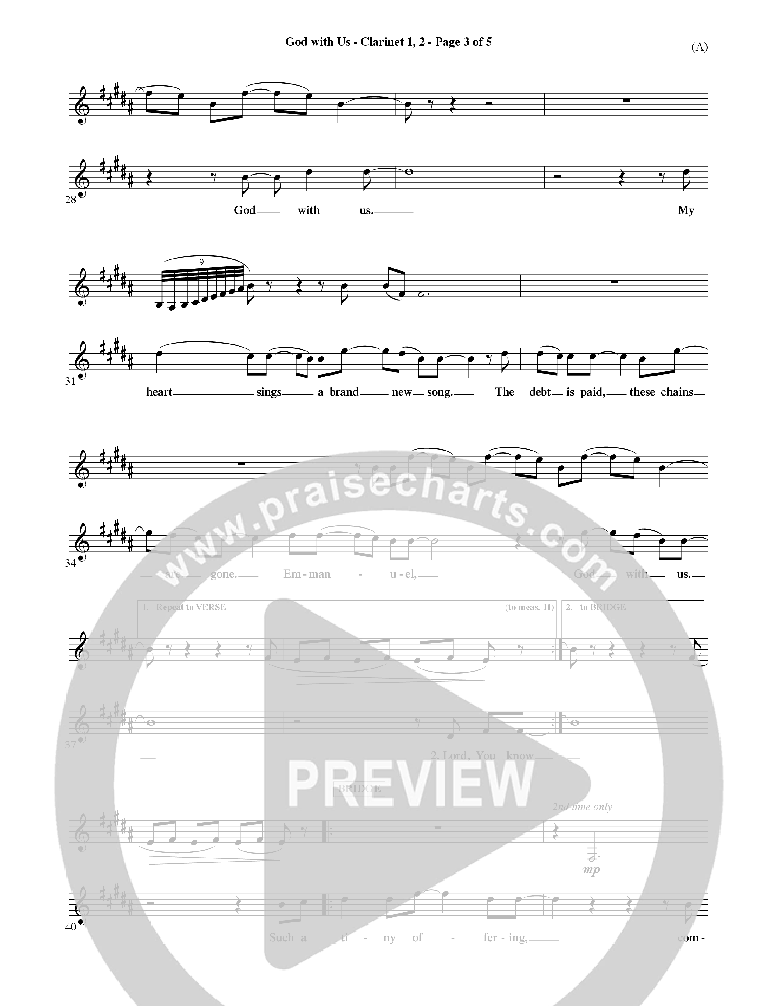God With Us (Choral Anthem SATB) Clarinet 1/2 (Word Music Choral / Orch. David Shipps)