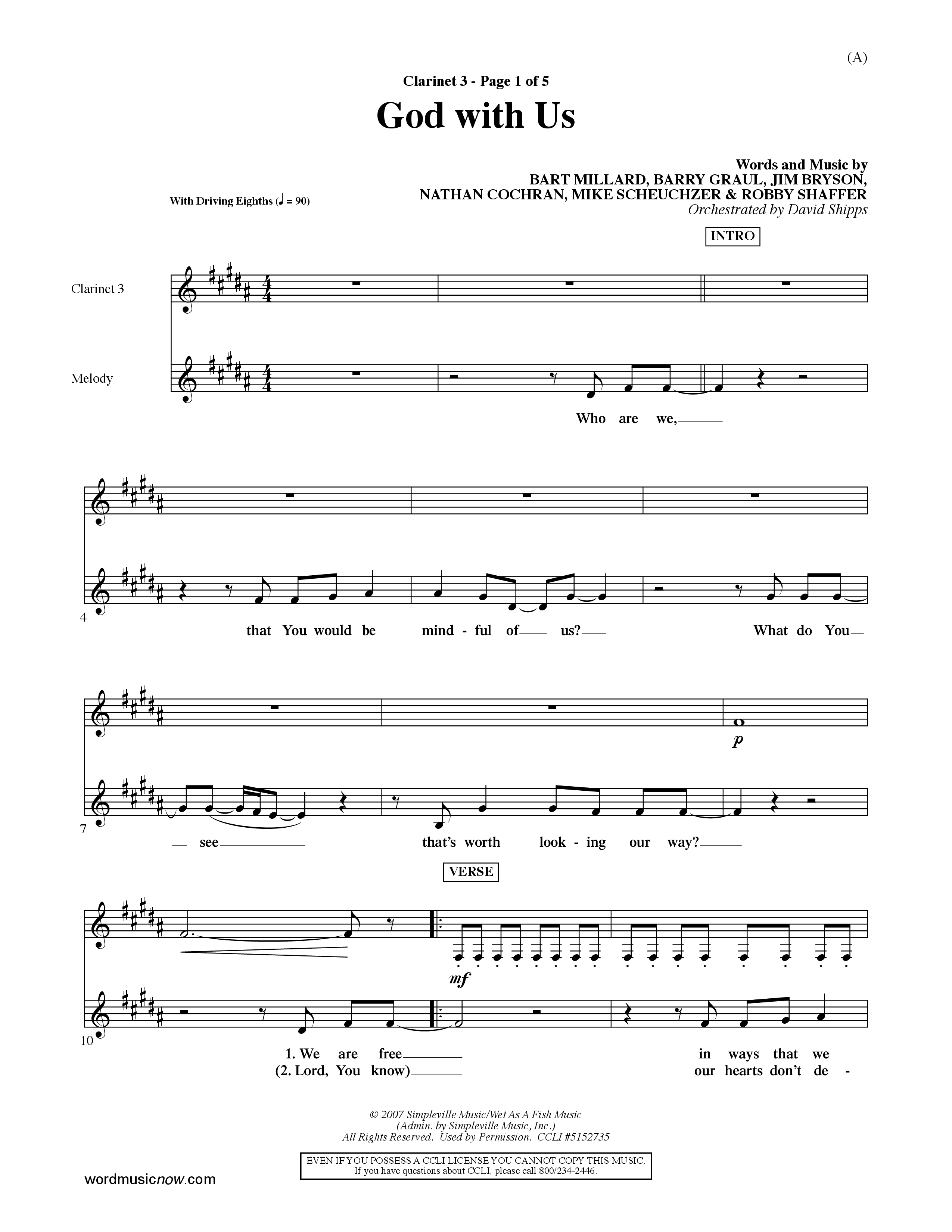 God With Us (Choral Anthem SATB) Clarinet 3 (Word Music Choral / Orch. David Shipps)