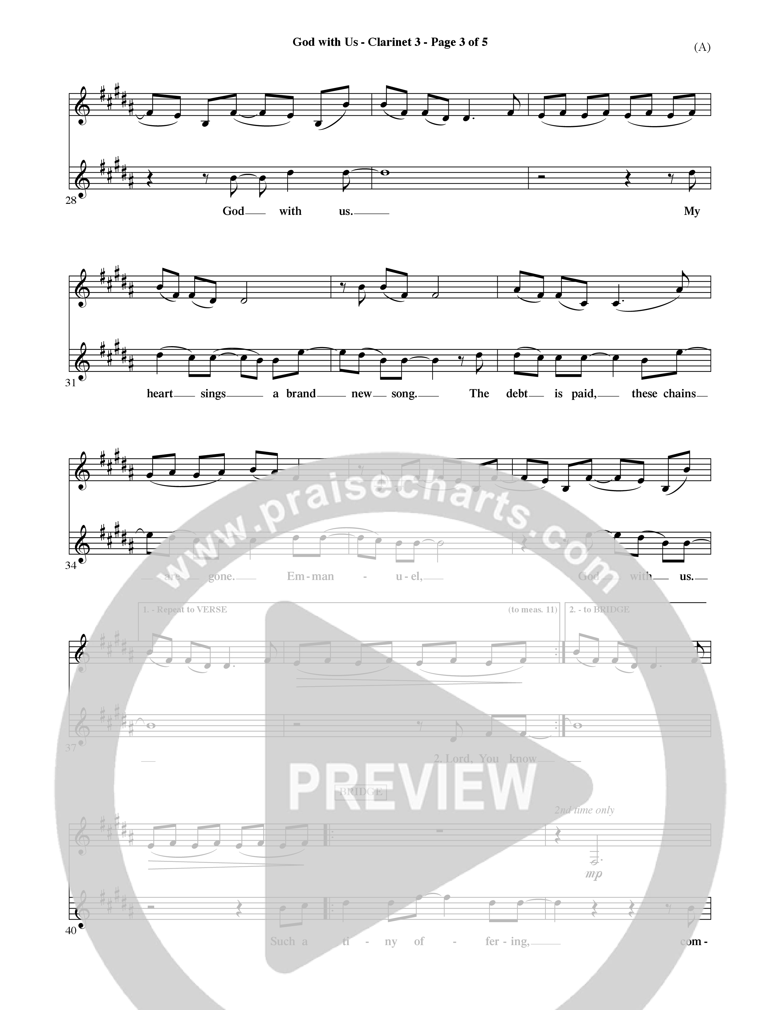 God With Us (Choral Anthem SATB) Clarinet 3 (Word Music Choral / Orch. David Shipps)