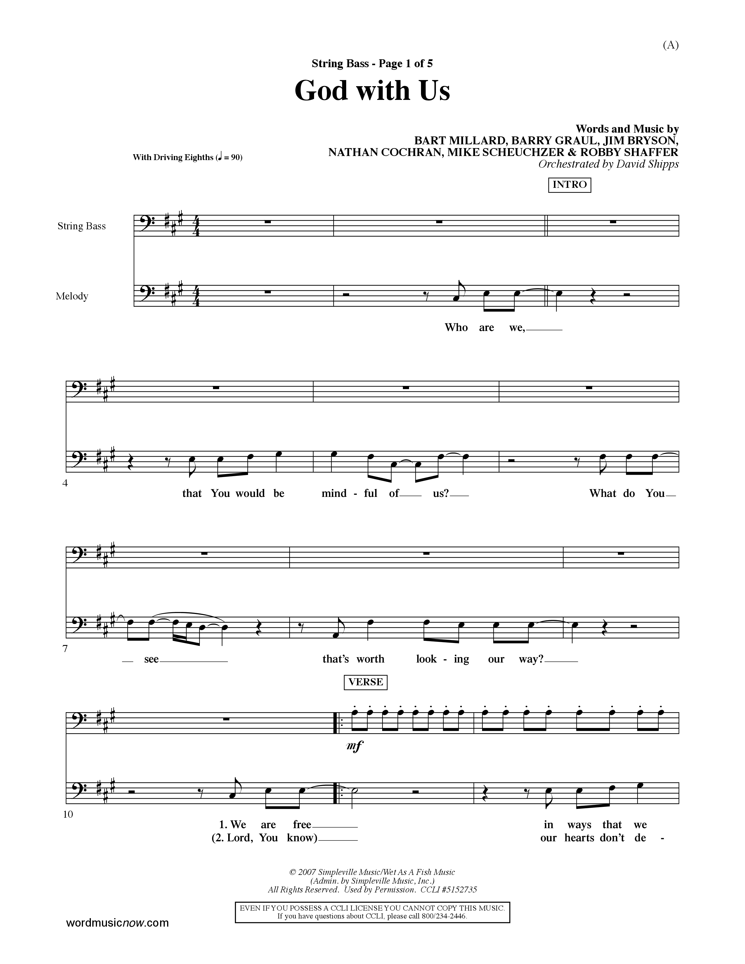 God With Us (Choral Anthem SATB) String Bass (Word Music Choral / Orch. David Shipps)