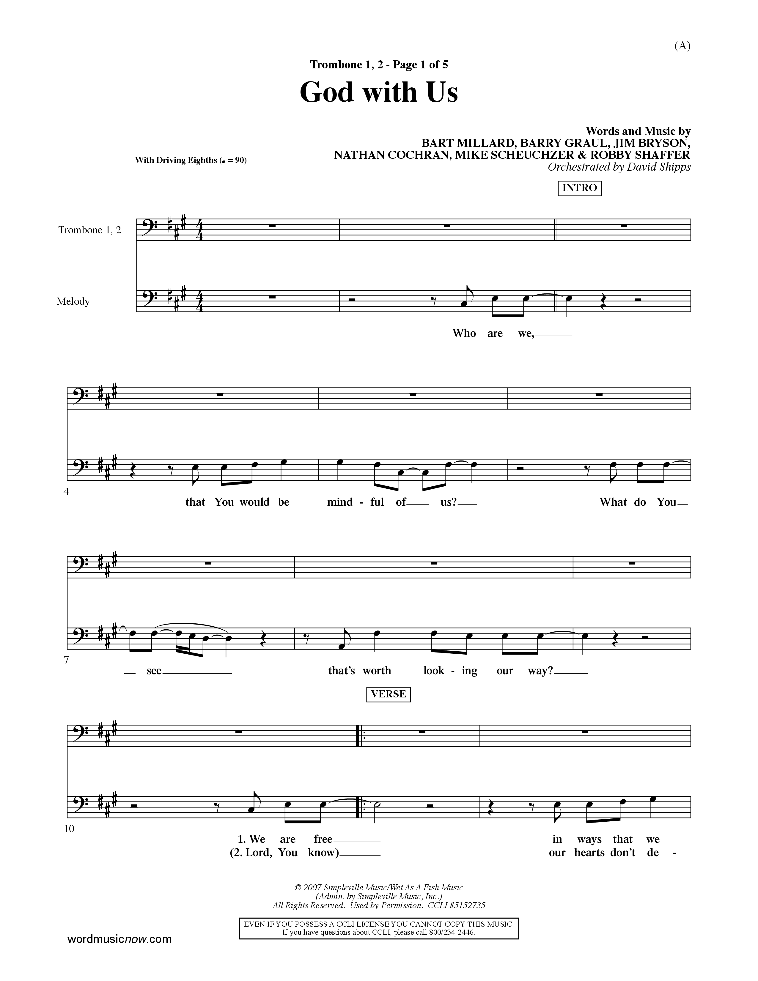 God With Us (Choral Anthem SATB) Trombone 1/2 (Word Music Choral / Orch. David Shipps)