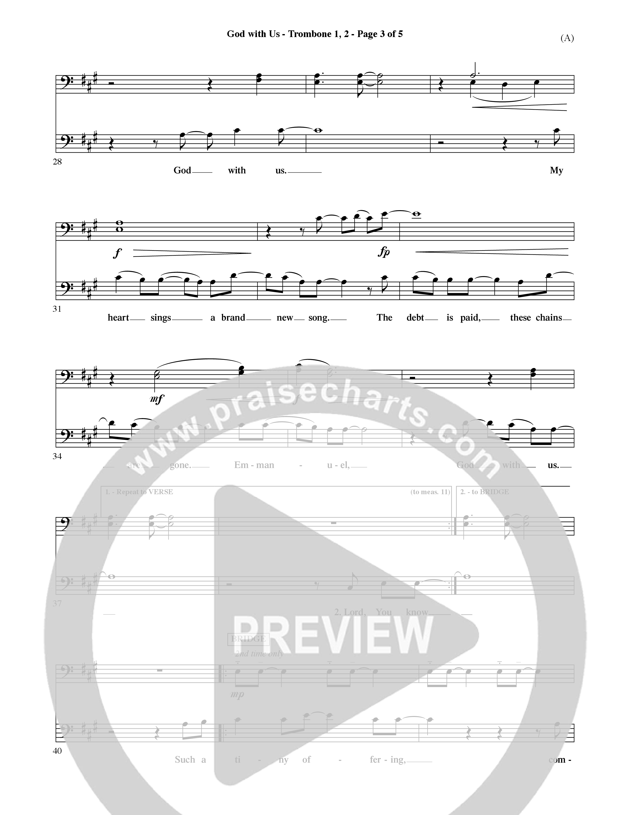God With Us (Choral Anthem SATB) Trombone 1/2 (Word Music Choral / Orch. David Shipps)