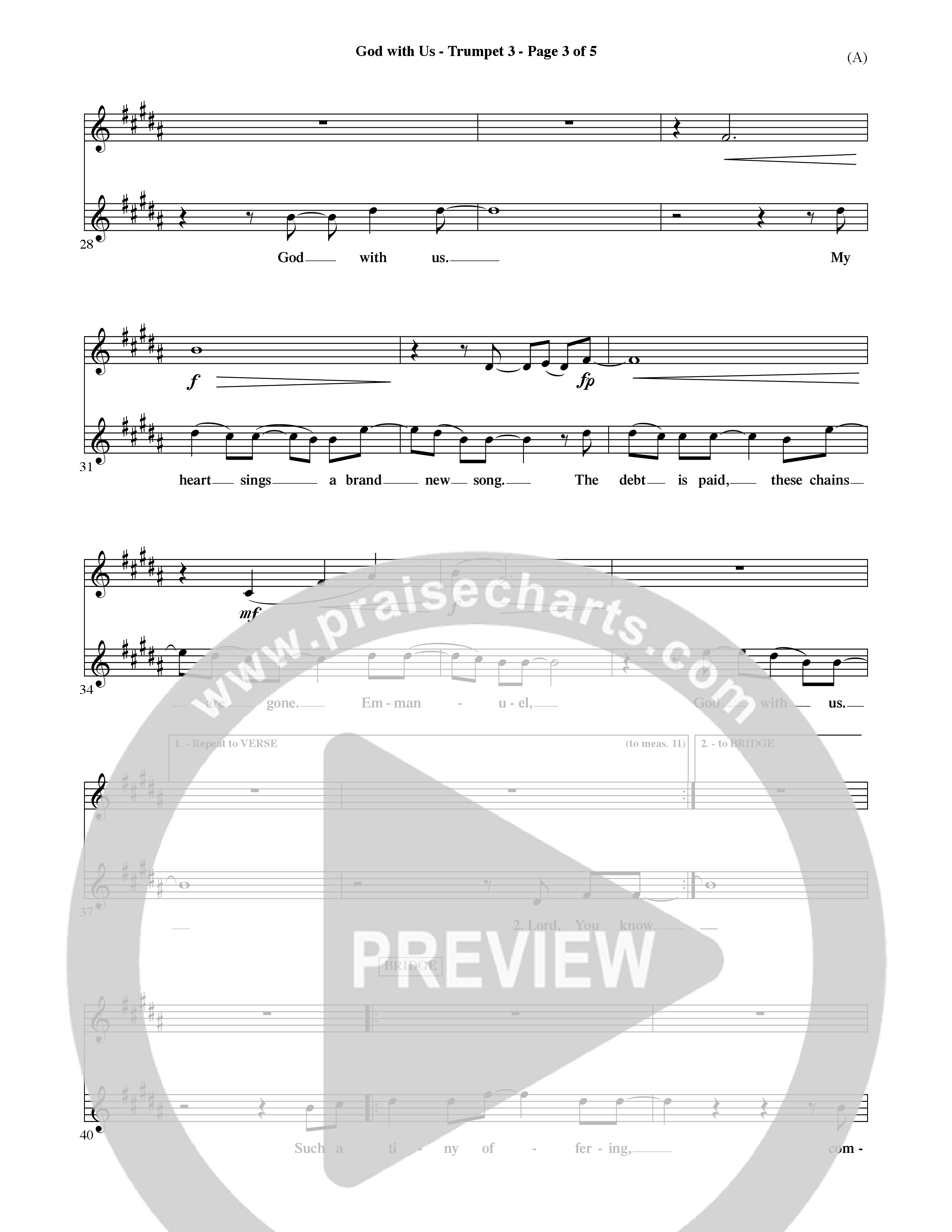 God With Us (Choral Anthem SATB) Trumpet 3 (Word Music Choral / Orch. David Shipps)