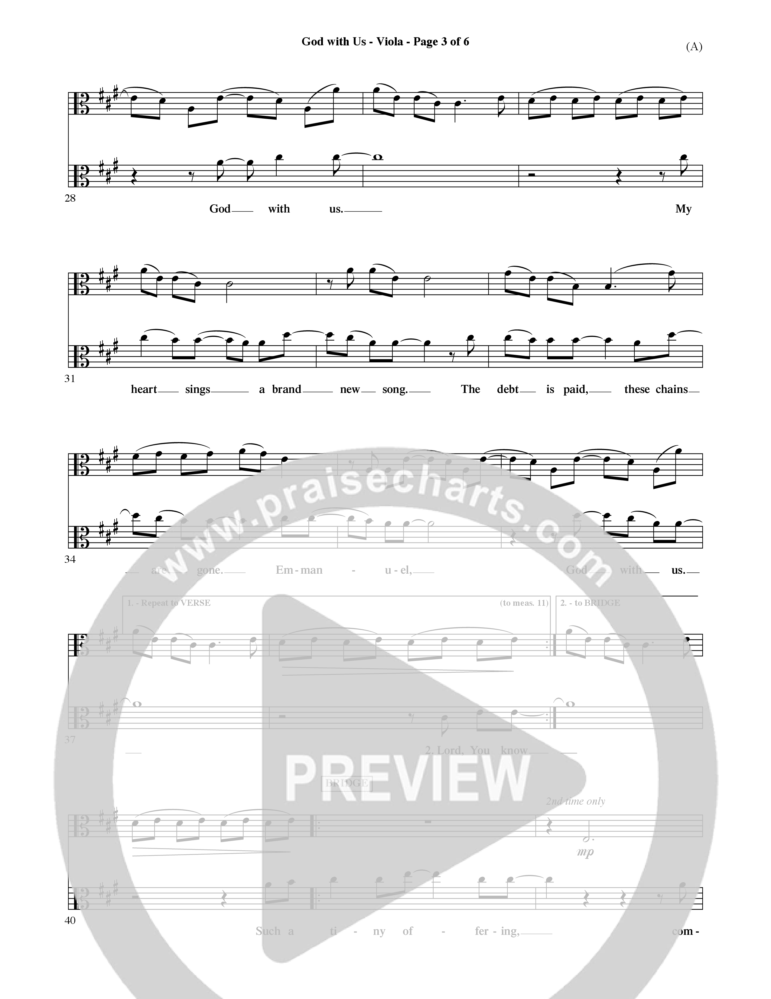 God With Us (Choral Anthem SATB) Viola (Word Music Choral / Orch. David Shipps)